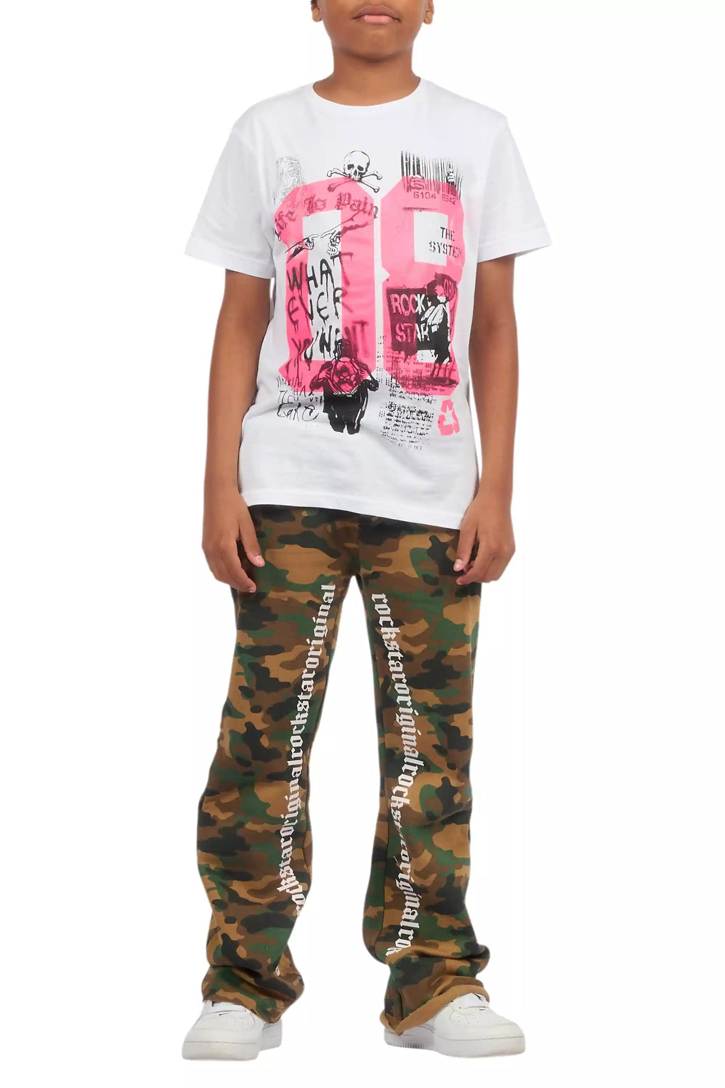 Boys Callie Faded Camo Stacked Flare Pants
