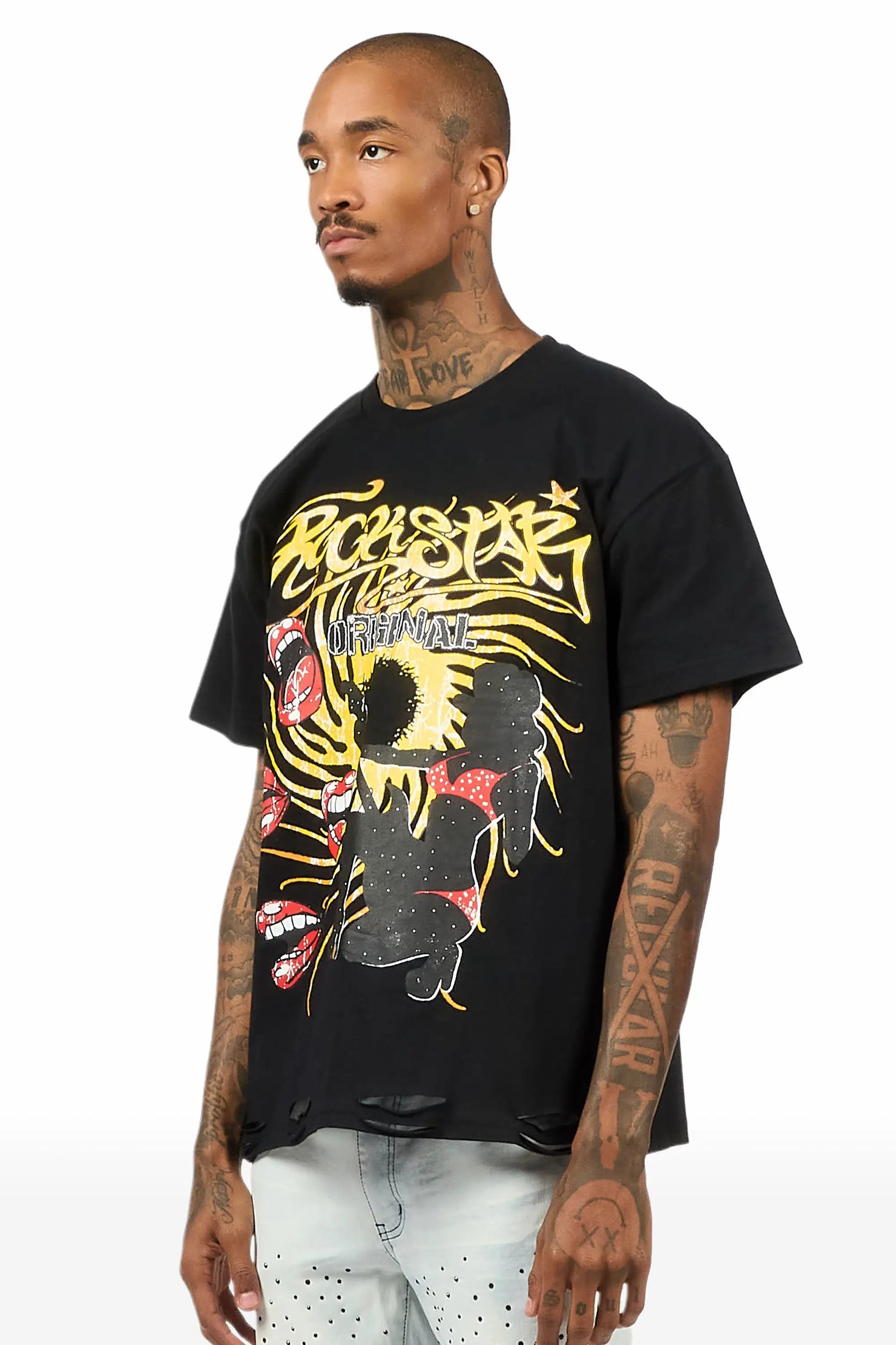 Rock n Roll Black Oversized Graphic T-Shirt