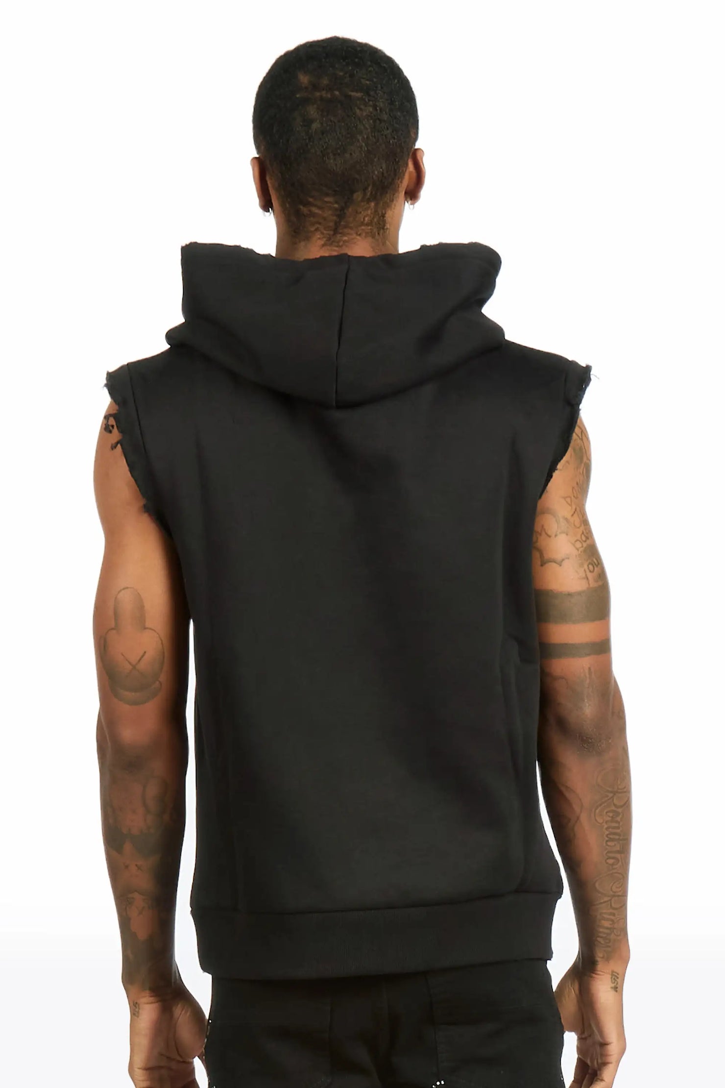 Amos Black Cut Sleeve Hoodie