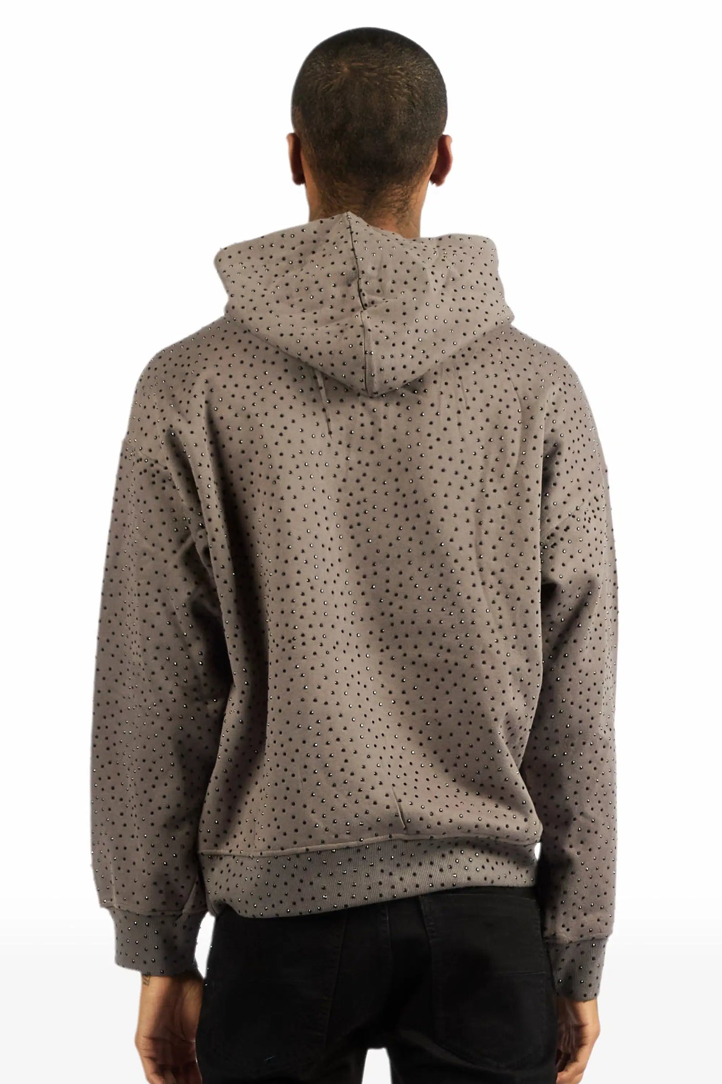 Crystiq Charcoal/White Rhinestone Oversized Hoodie