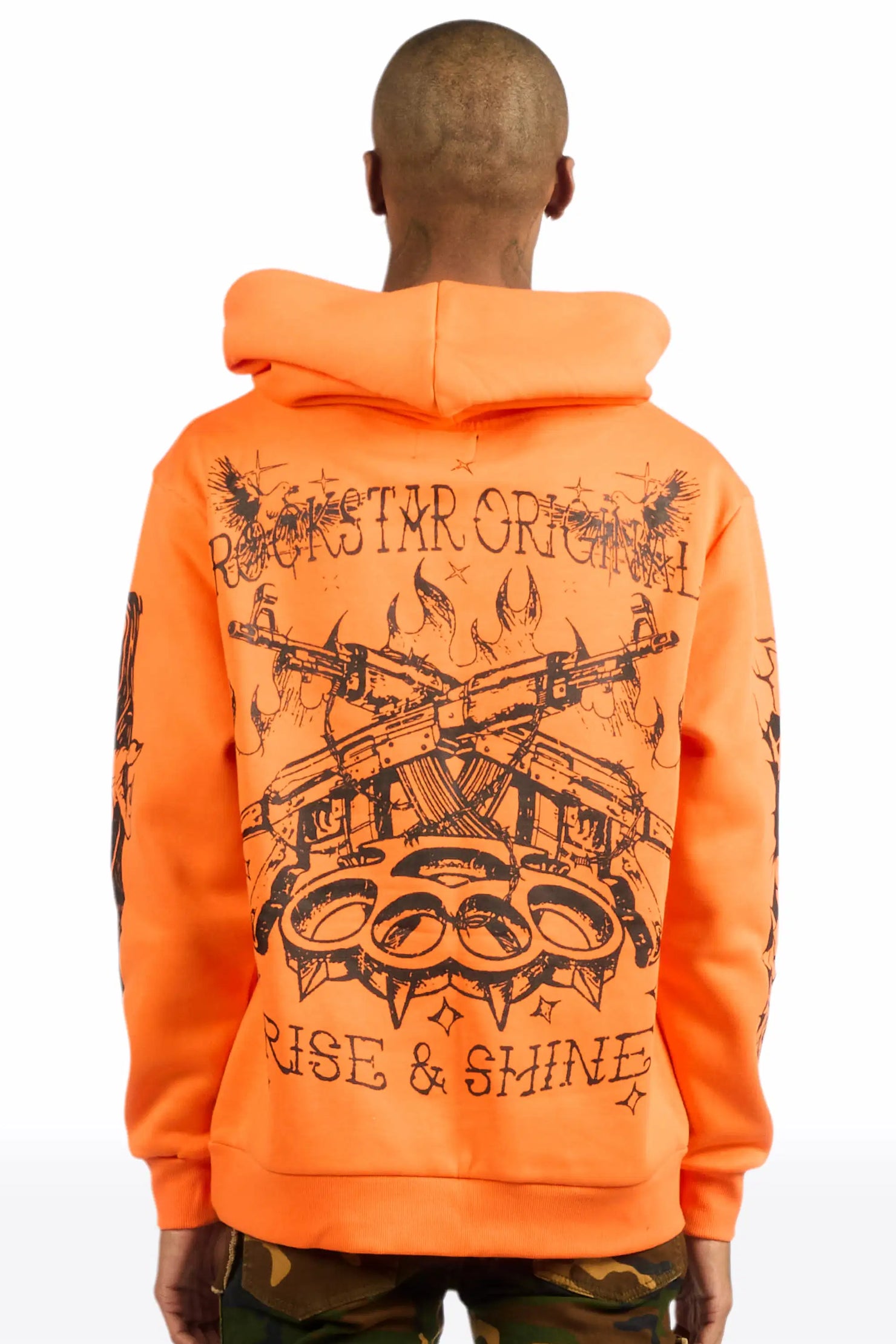 Pogboom Orange Graphic Distressed Relaxed Hoodie