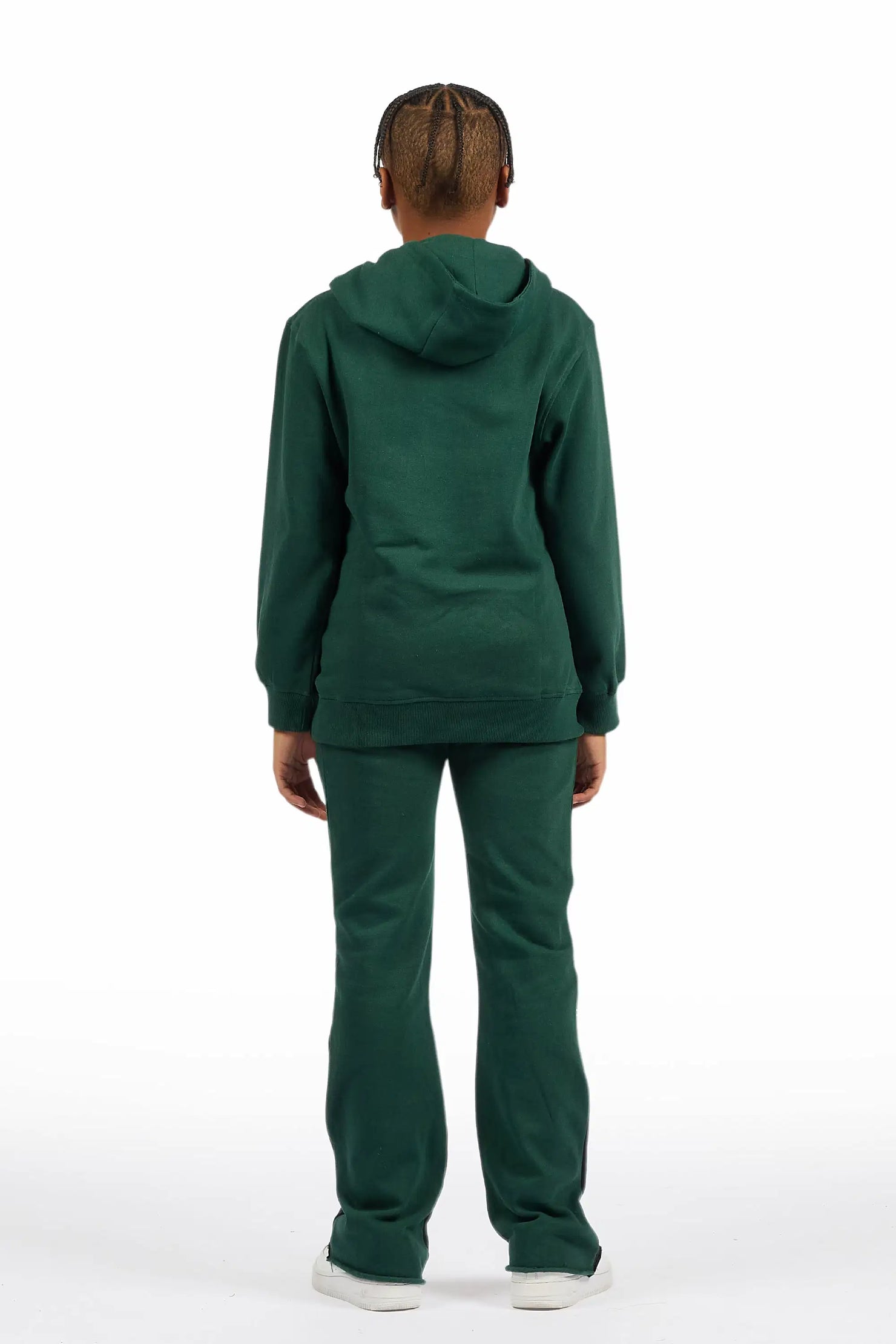 Boys Marizon Green/White Hoodie/Stacked Flare Track Set