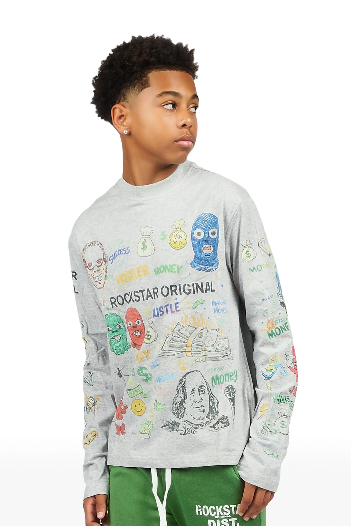 Boys Raxor Heather Grey Long Sleeve Graphic T-Shirt