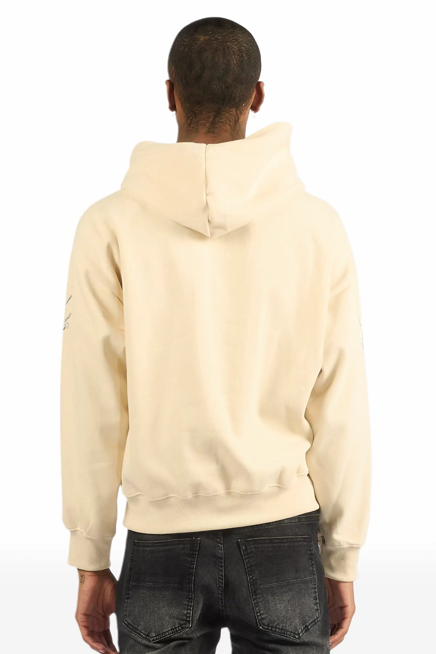 Krowne Beige Rhinestone Oversized Hoodie