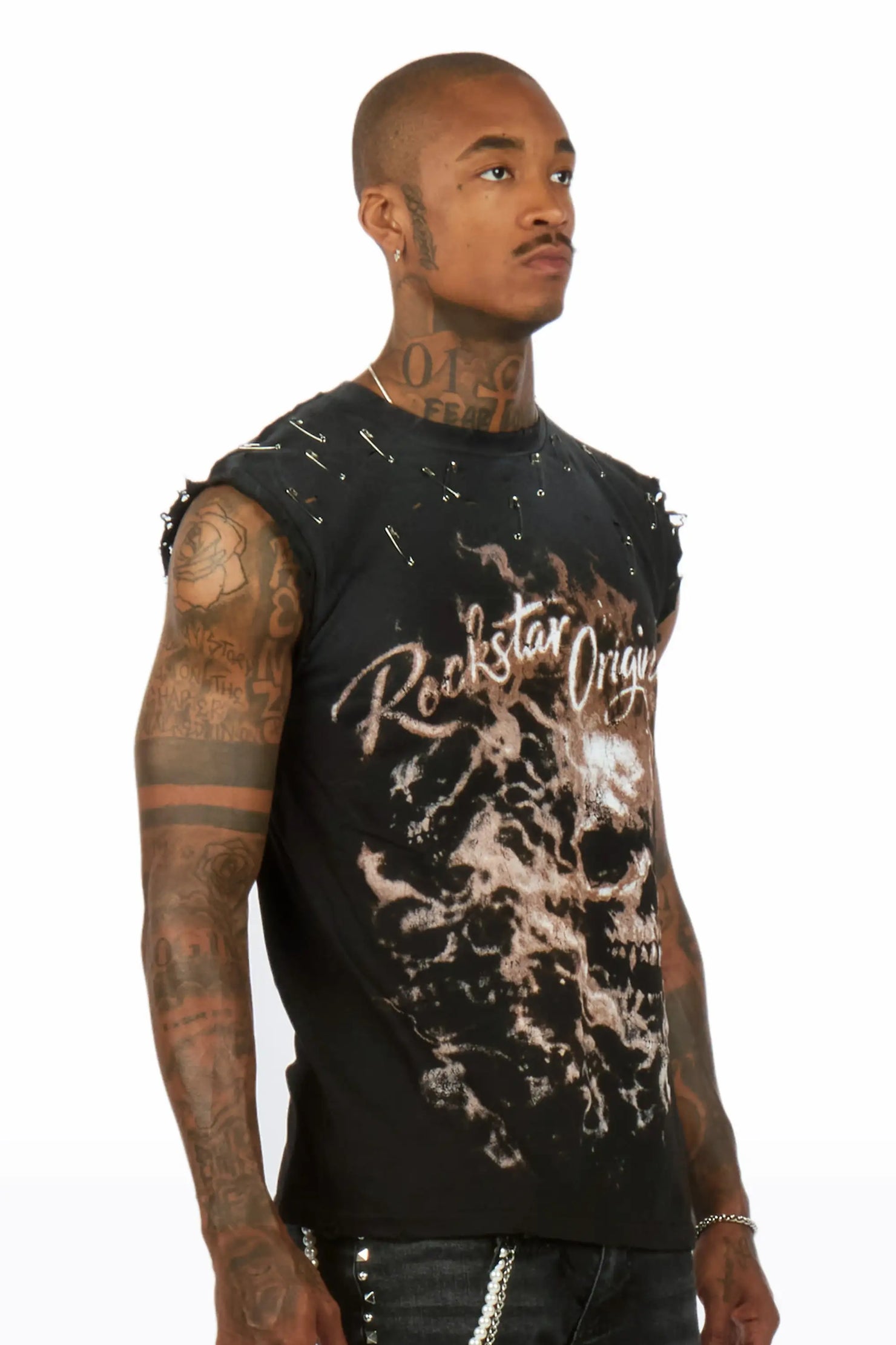 Tangie Black Oversized Cut Off T-Shirt
