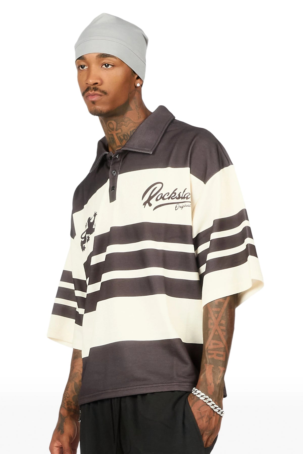Yazan Black/Cream Crop Boxy Polo Shirt