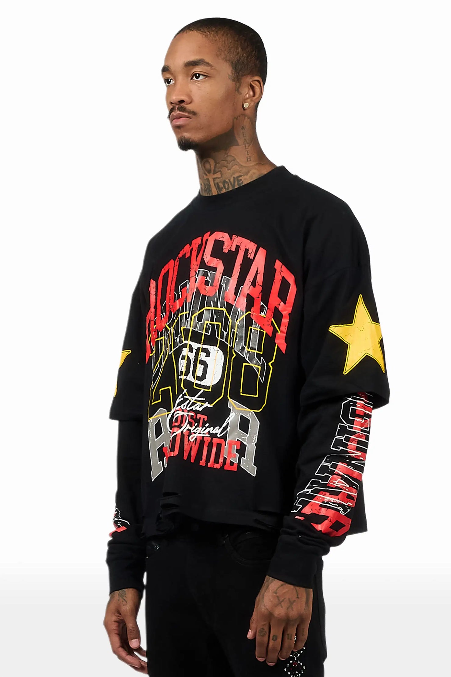 Santee Black Double Layer Graphic T-Shirt