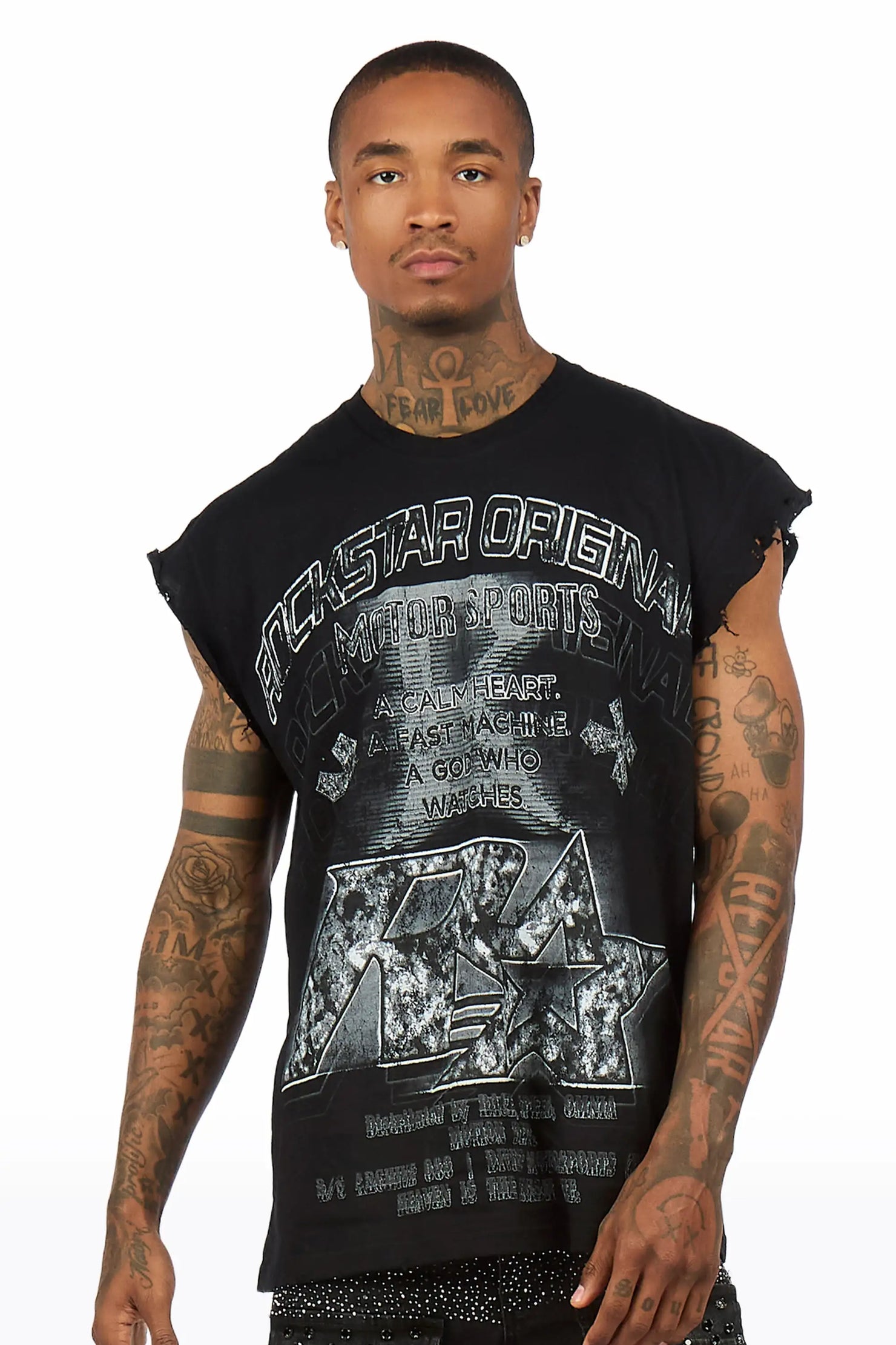Byson Black Oversized Cut Sleeve T-Shirt