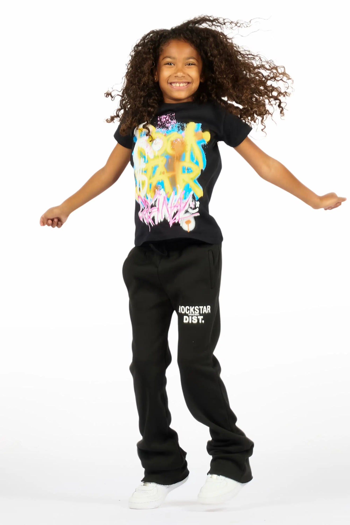 Girls Juliana Black Stacked Flare Pant