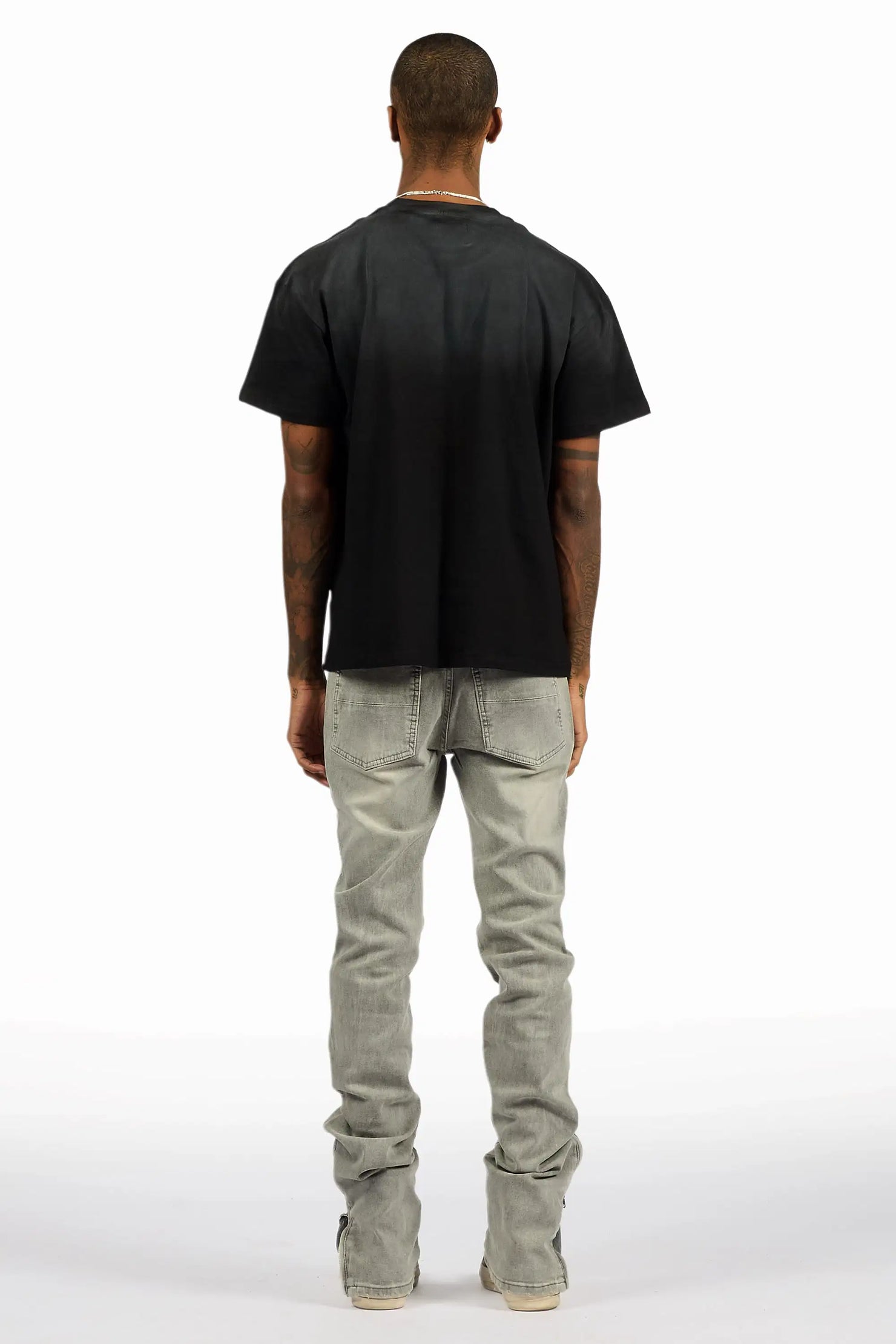 Farren Black Oversized Graphic T-Shirt/Stacked Flare Jean Bundle