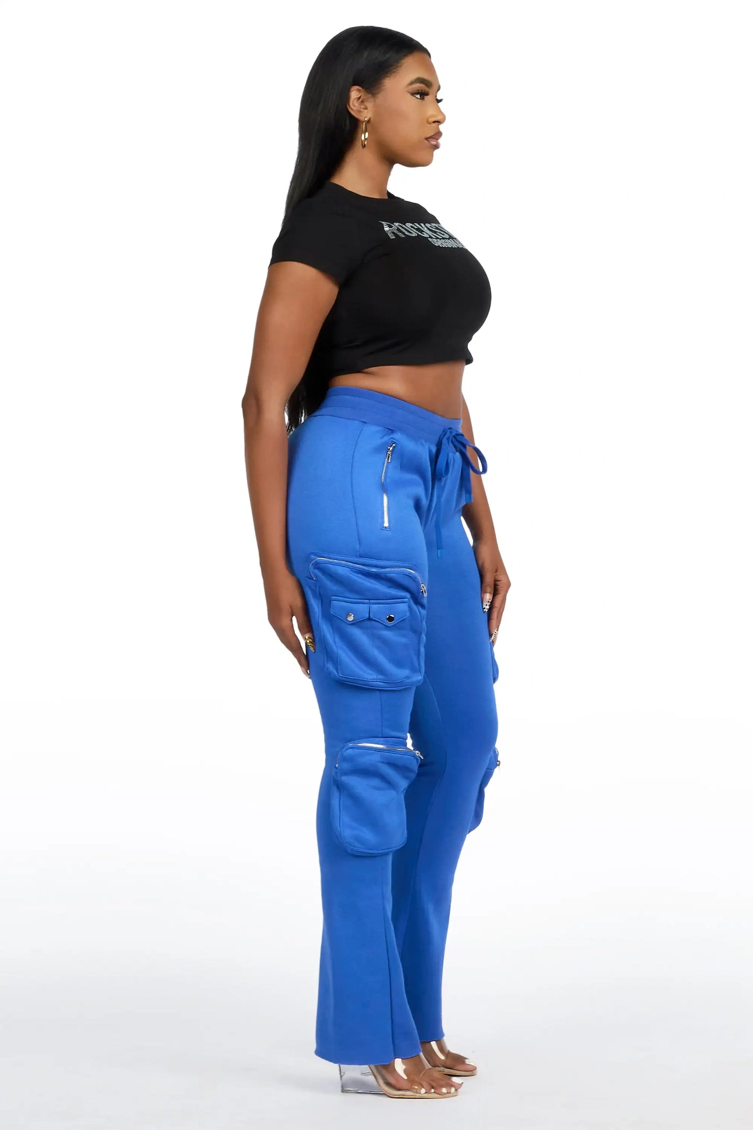 Cheronnie Royal Blue Cargo Stacked Track Pant