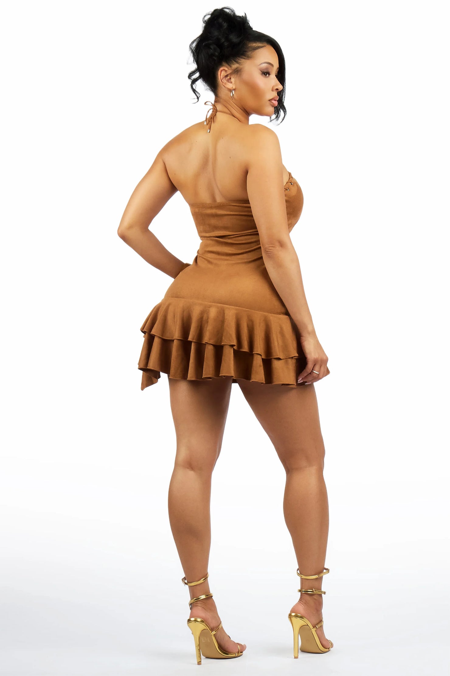 Get-Em Caramel Suede Mini Dress