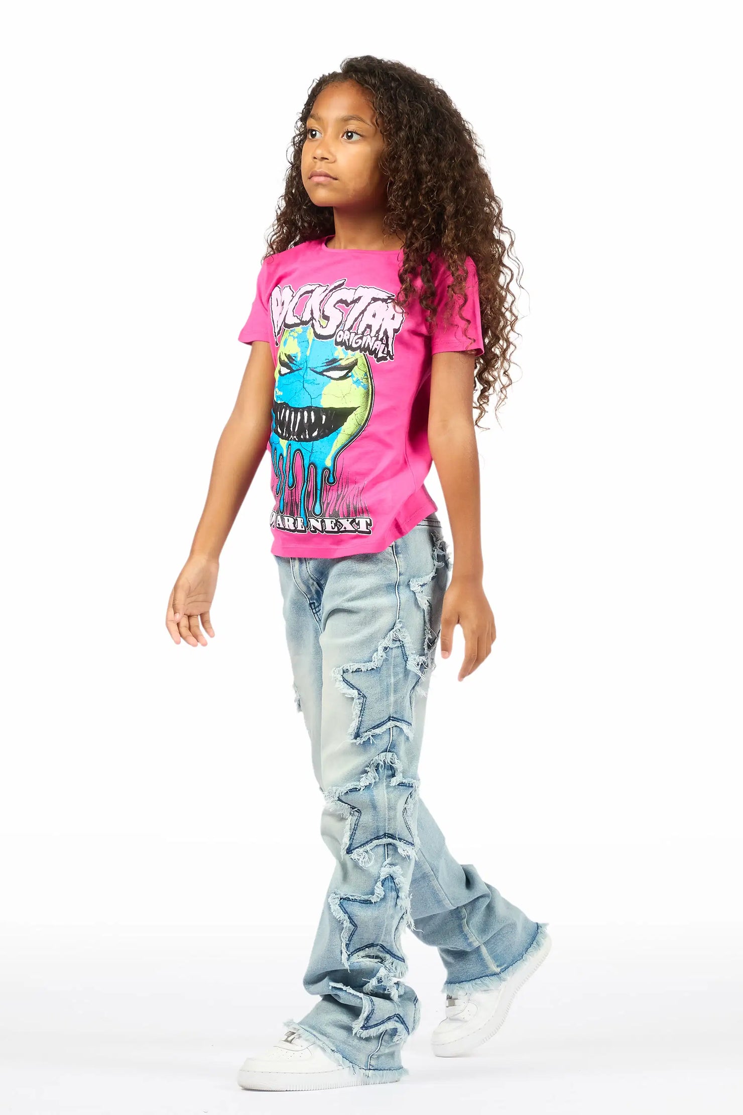 Girls Sinayah Light Wash Stacked Flare Jean
