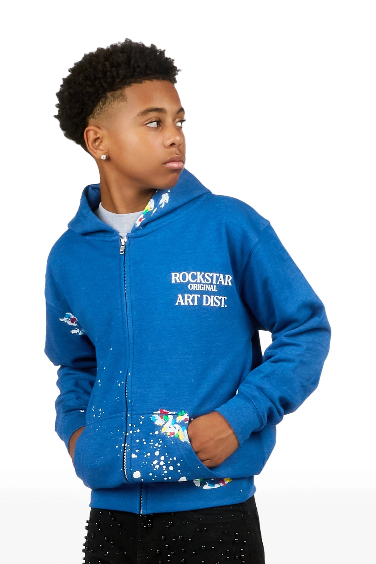 Boys Art Dist Royal Blue Graphic Zip Up Hoodie