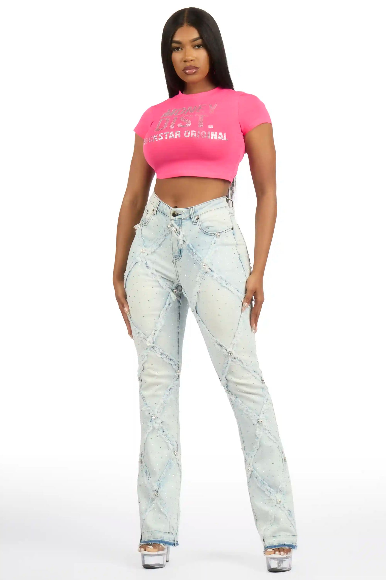 Keericka Light Wash Rhinestone Stacked Jean