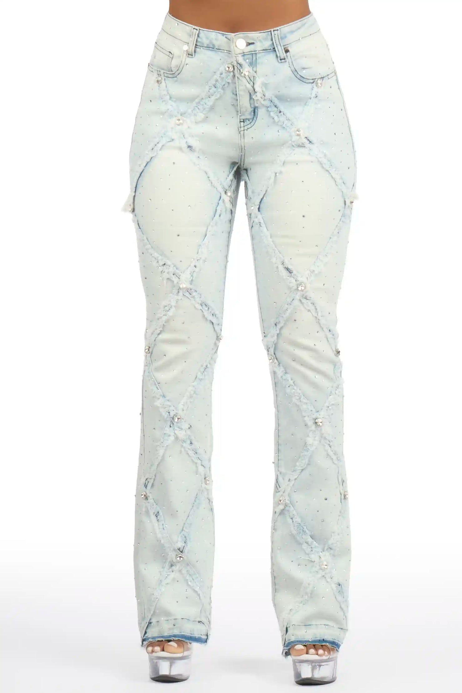Keericka Light Wash Rhinestone Stacked Jean