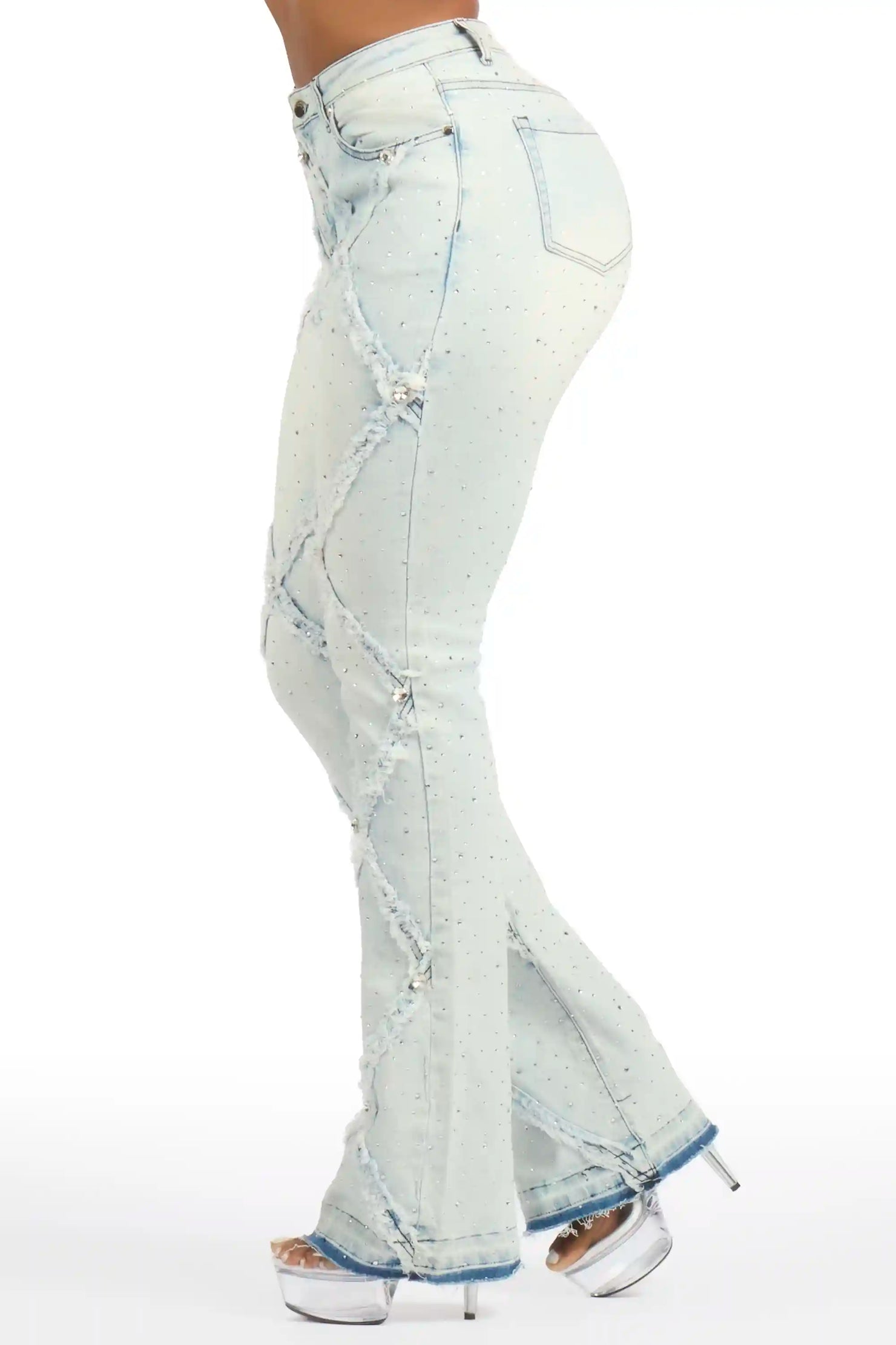 Keericka Light Wash Rhinestone Stacked Jean