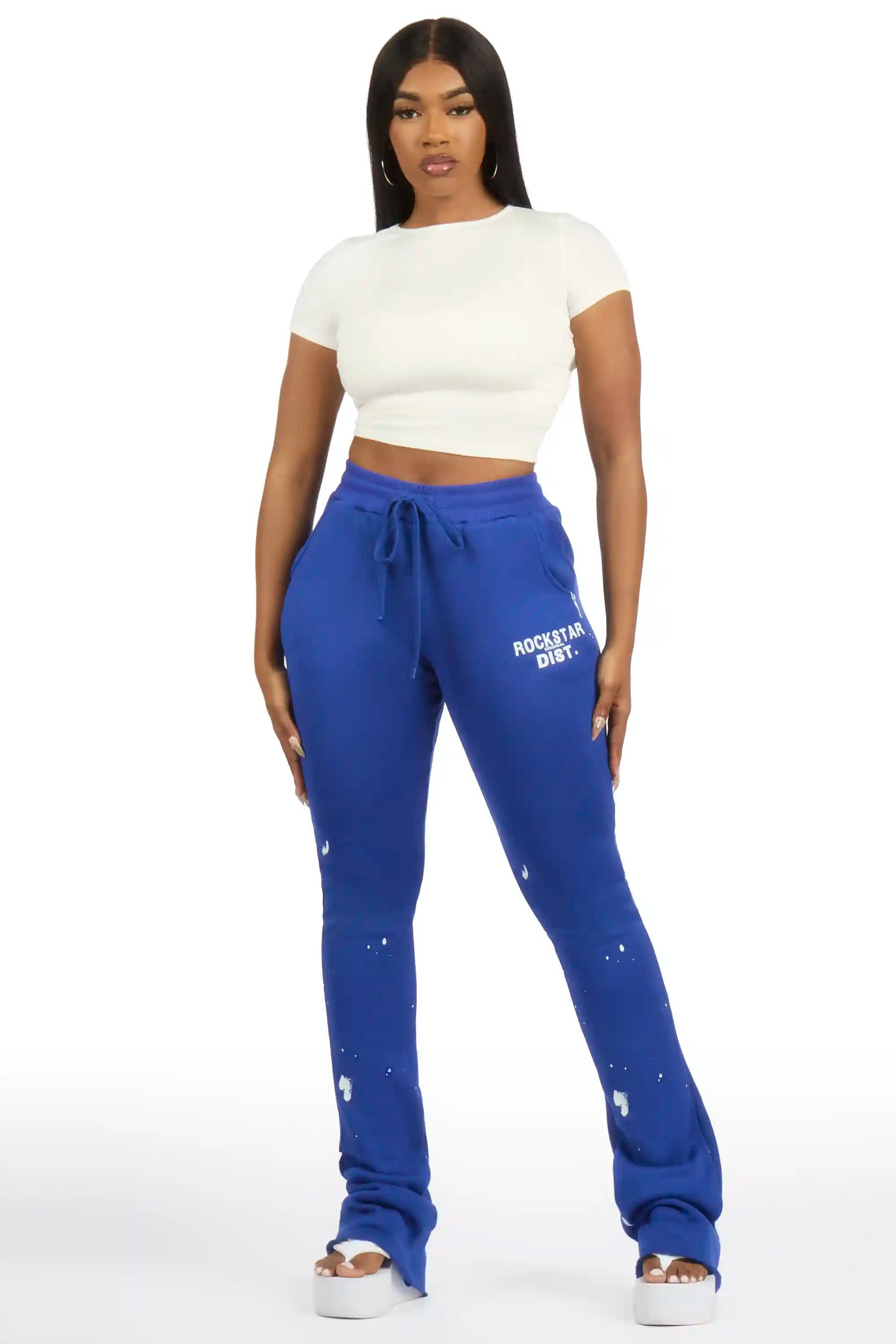 Nylia Royal Blue Super Stacked Track Pant