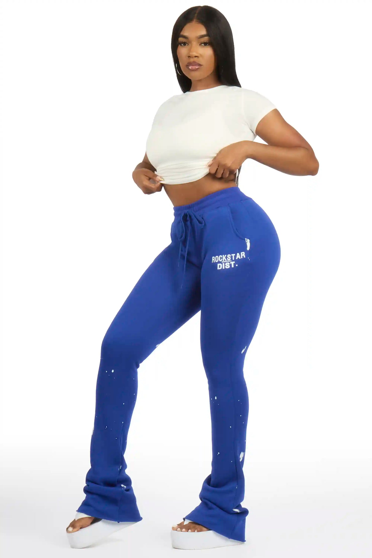 Nylia Royal Blue Super Stacked Track Pant