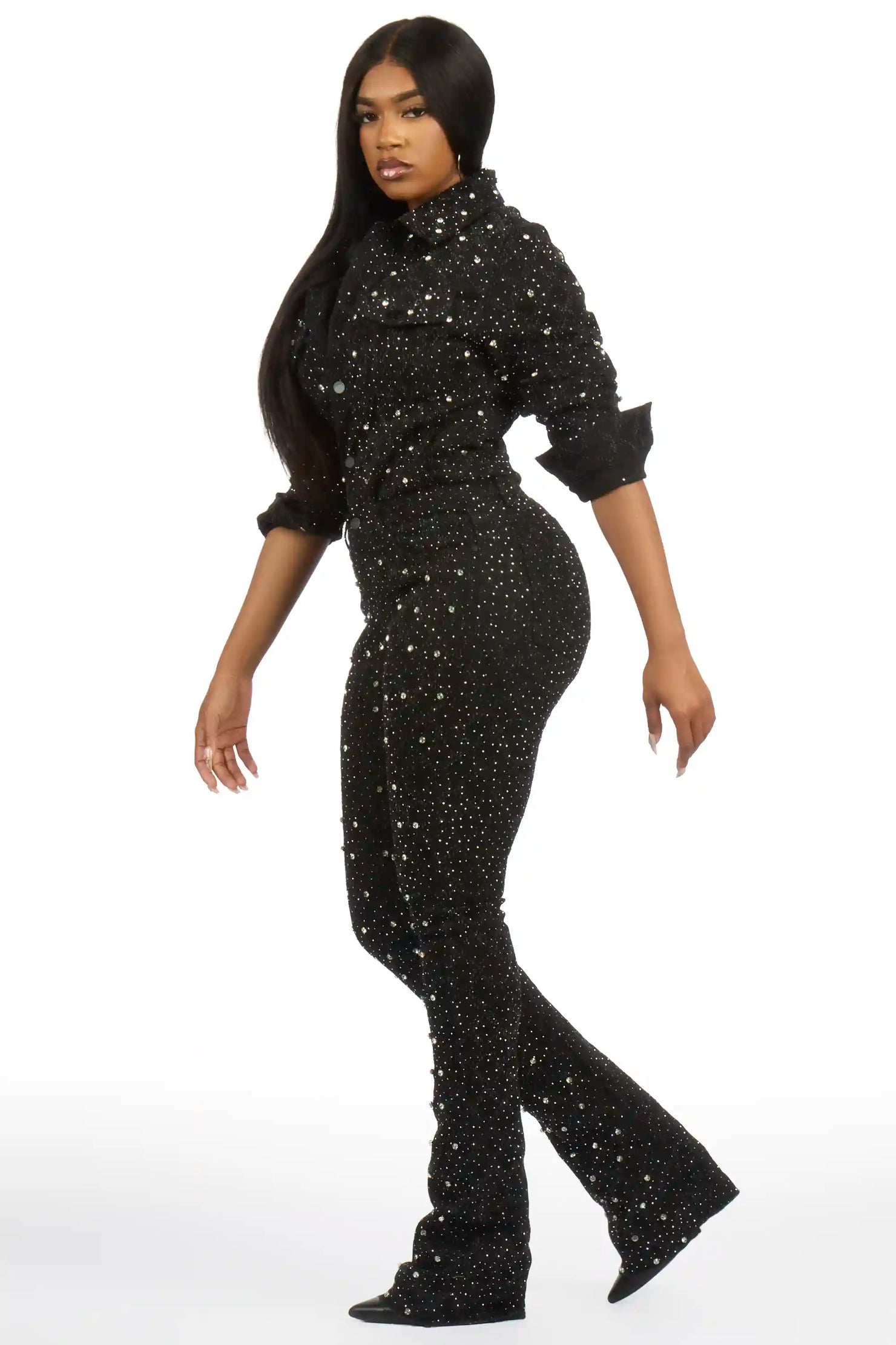 Sareka Black Denim Jacket & Sareka Stacked Jean Set