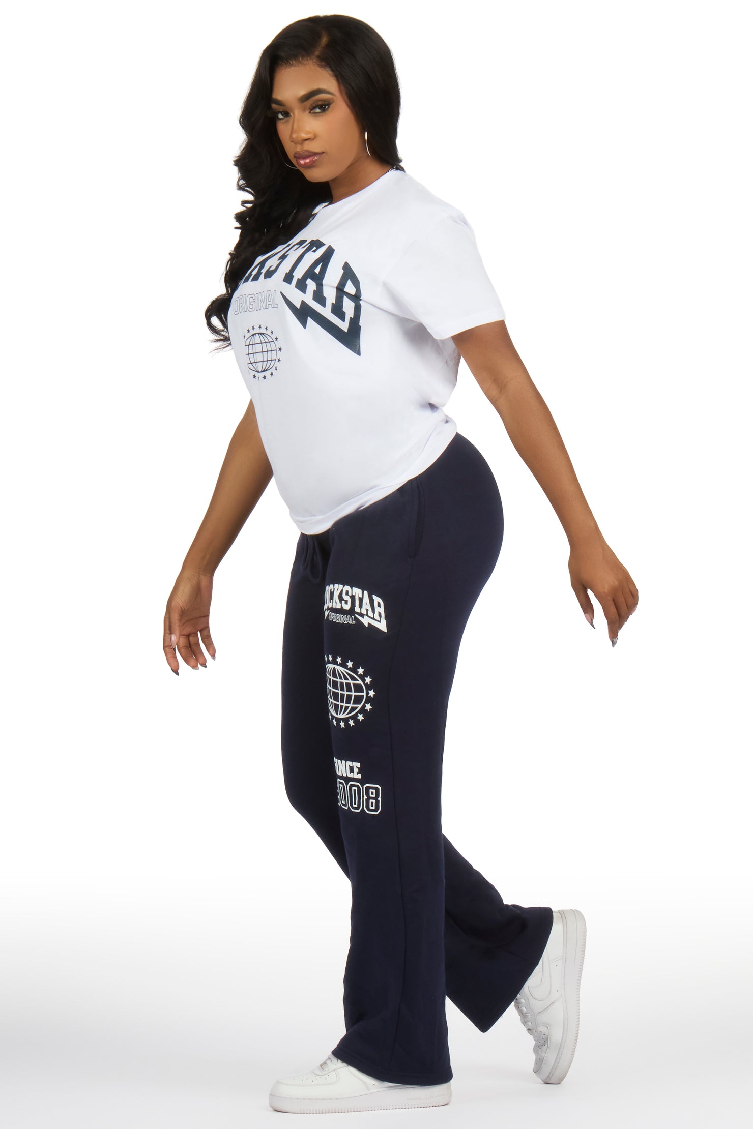 Storiana White/Navy T-Shirt Relaxed Track Set
