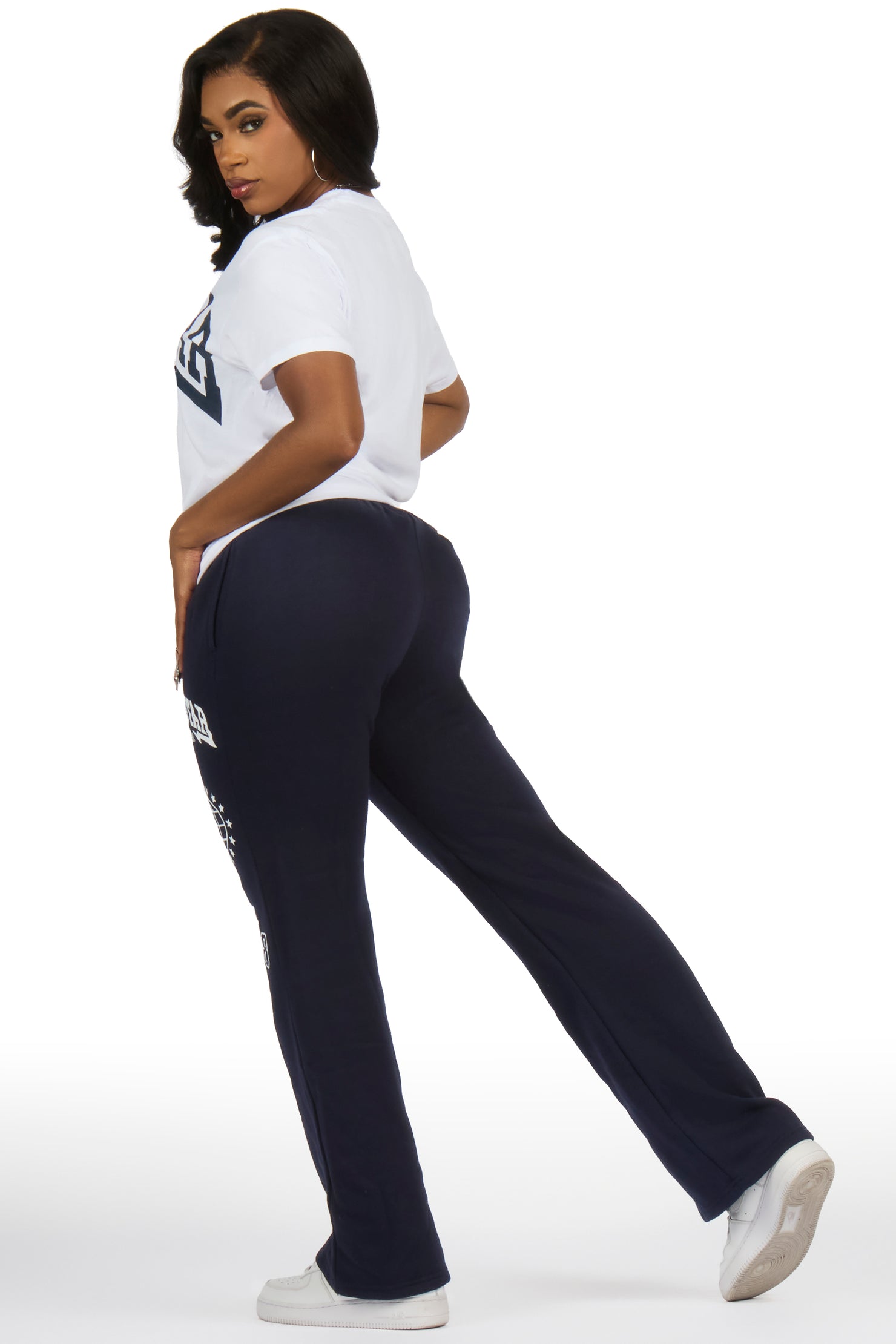 Storiana White/Navy T-Shirt Relaxed Track Set