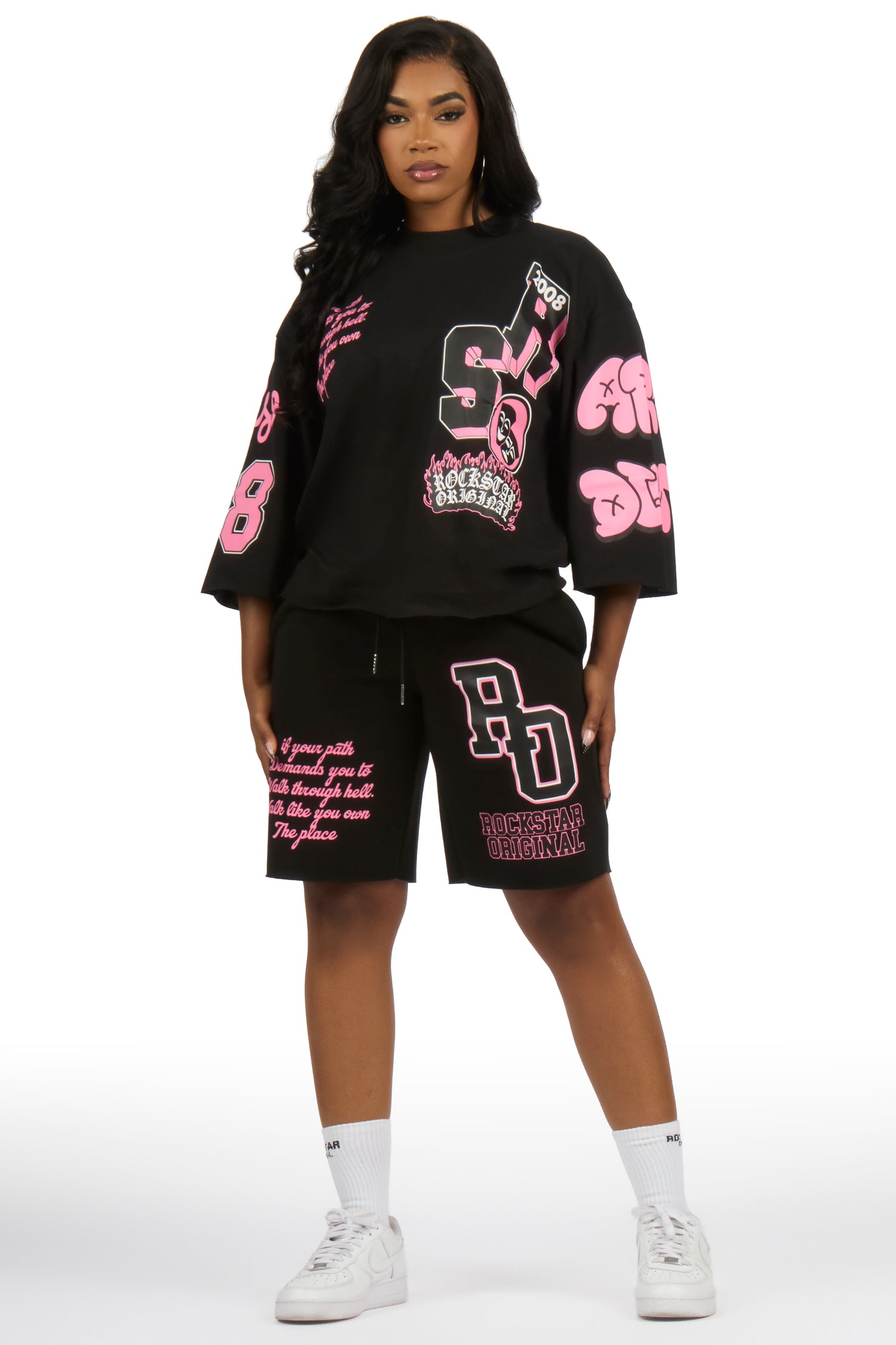 Leslee Black/Pink T-Shirt Short Set
