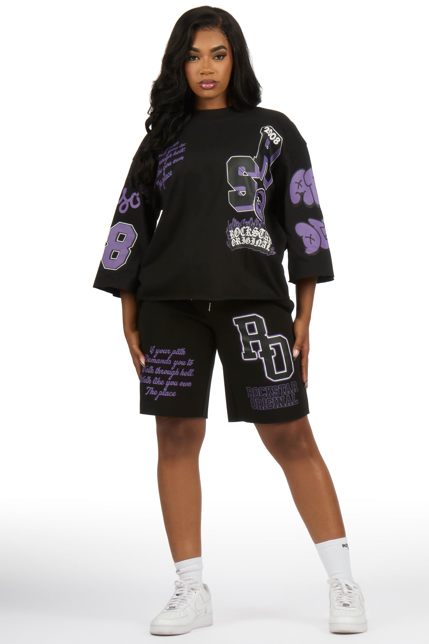 Leslee Black/Purple T-Shirt Short Set