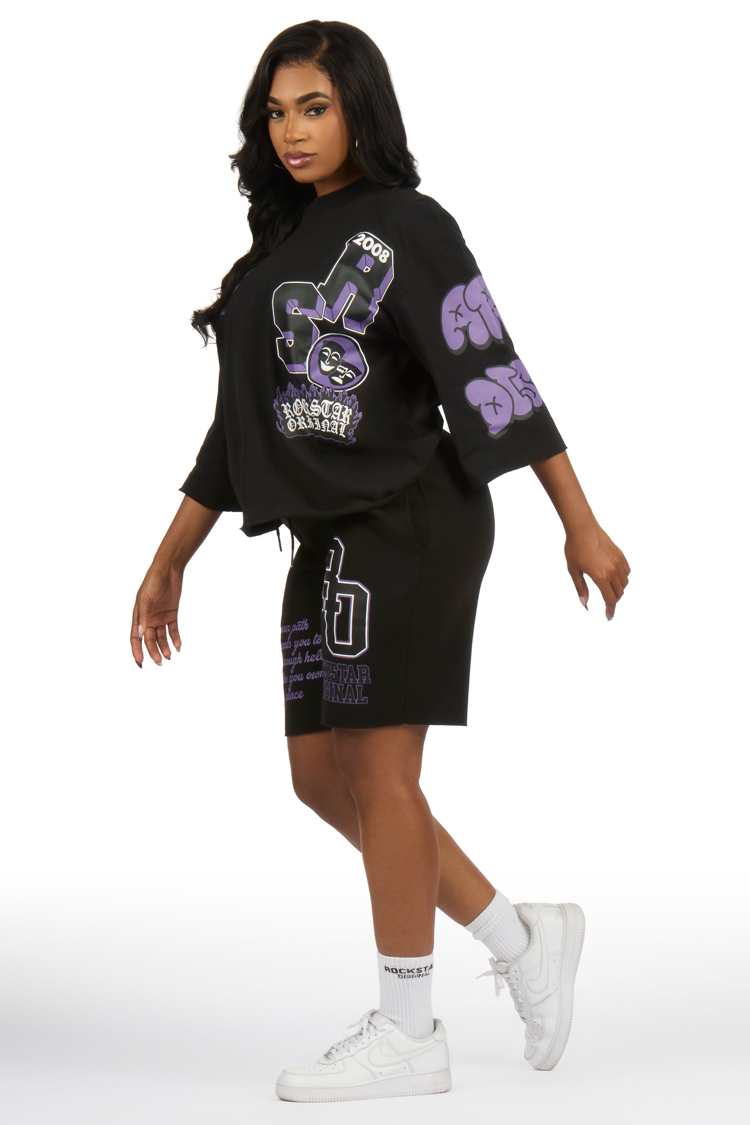 Leslee Black/Purple T-Shirt Short Set