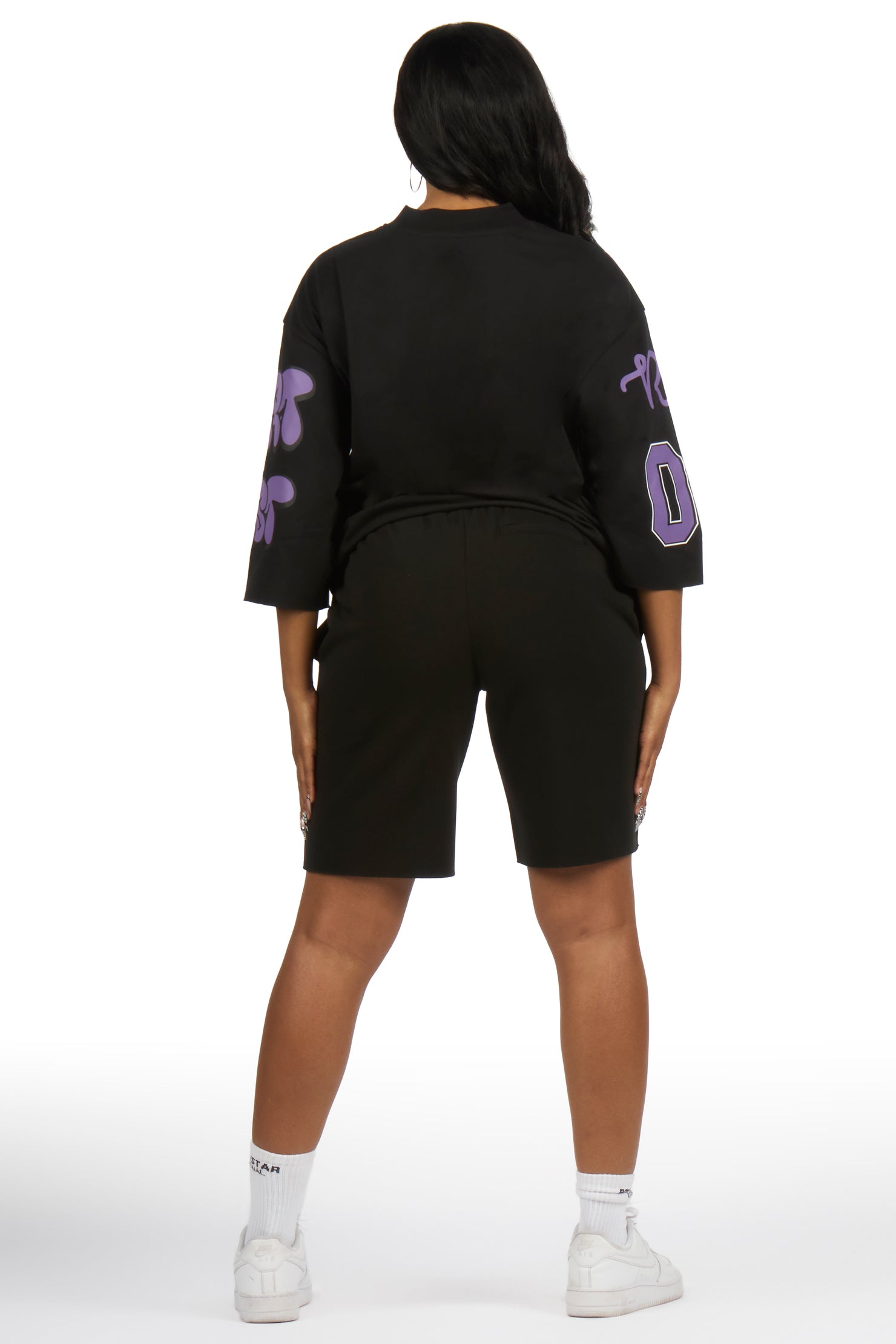 Leslee Black/Purple T-Shirt Short Set