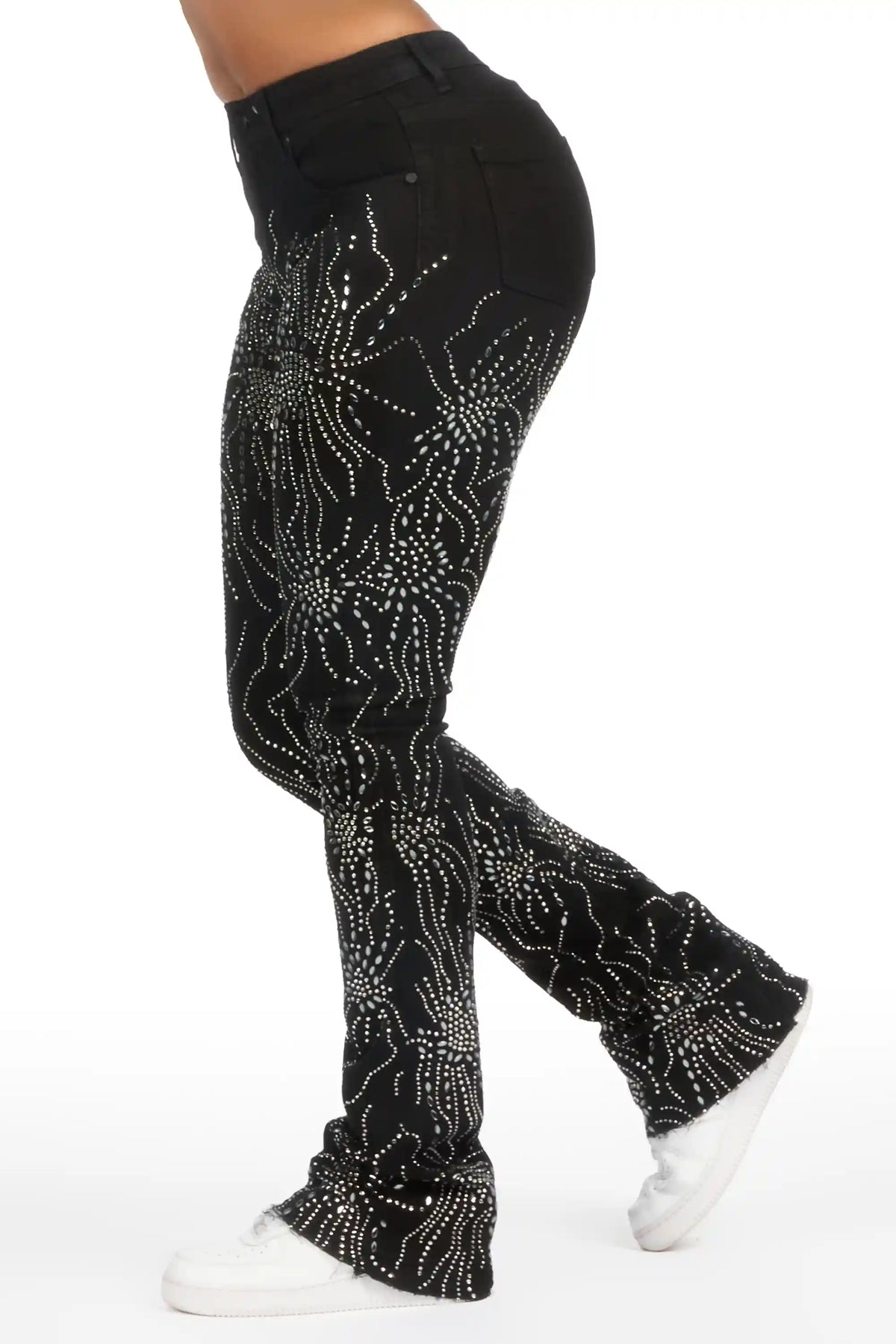 Deidra Black Rhinestone Stacked Flare Jean