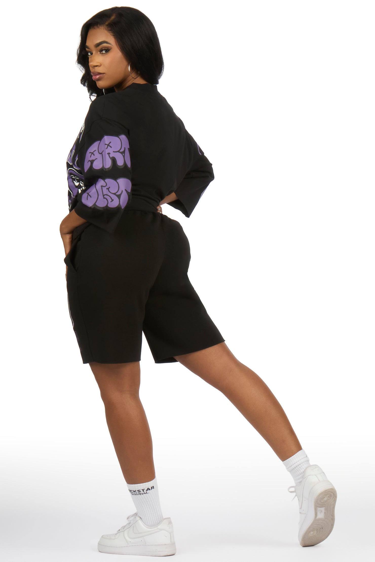 Leslee Black/Purple T-Shirt Short Set