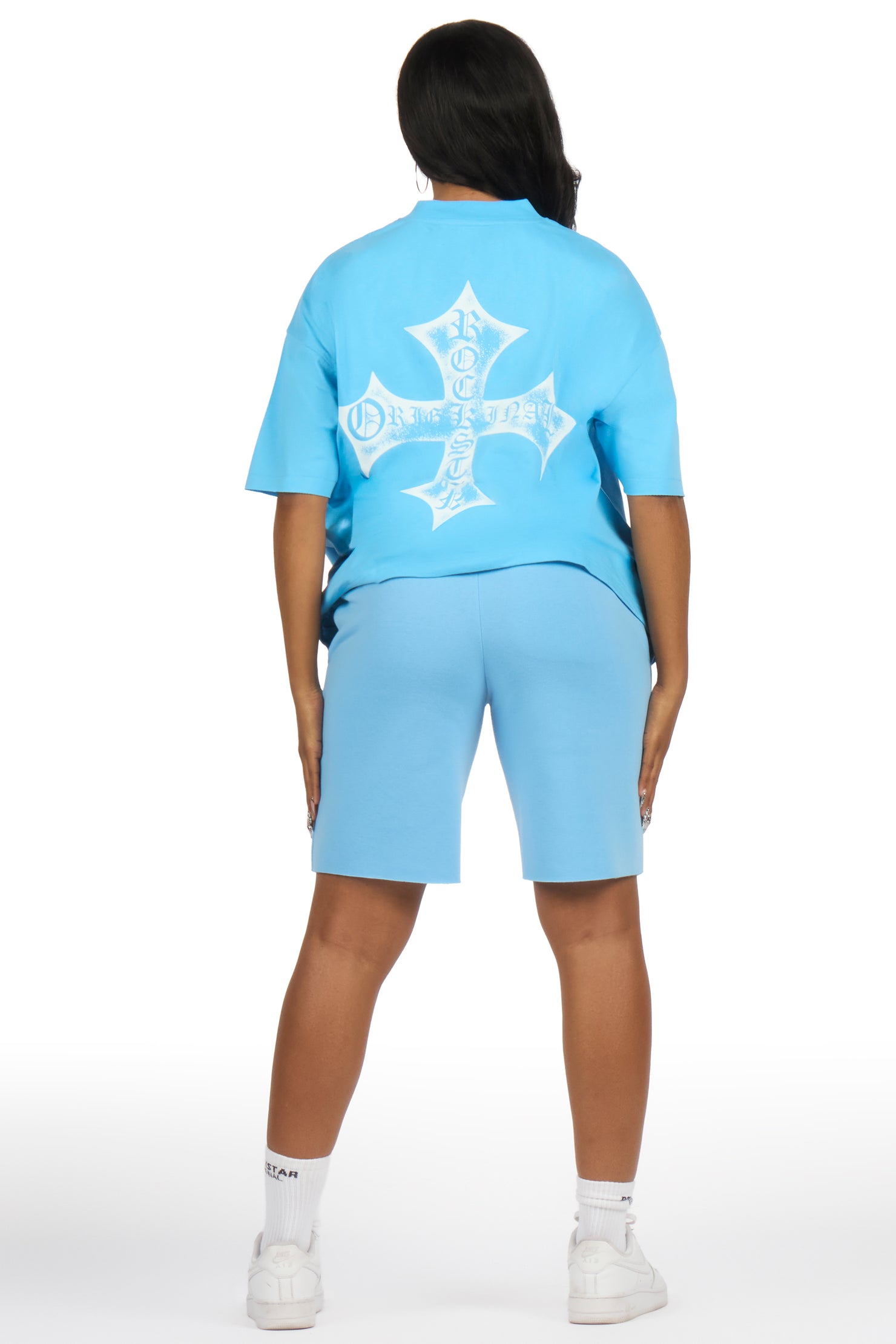 Brianana Blue/White T-Shirt Short Set