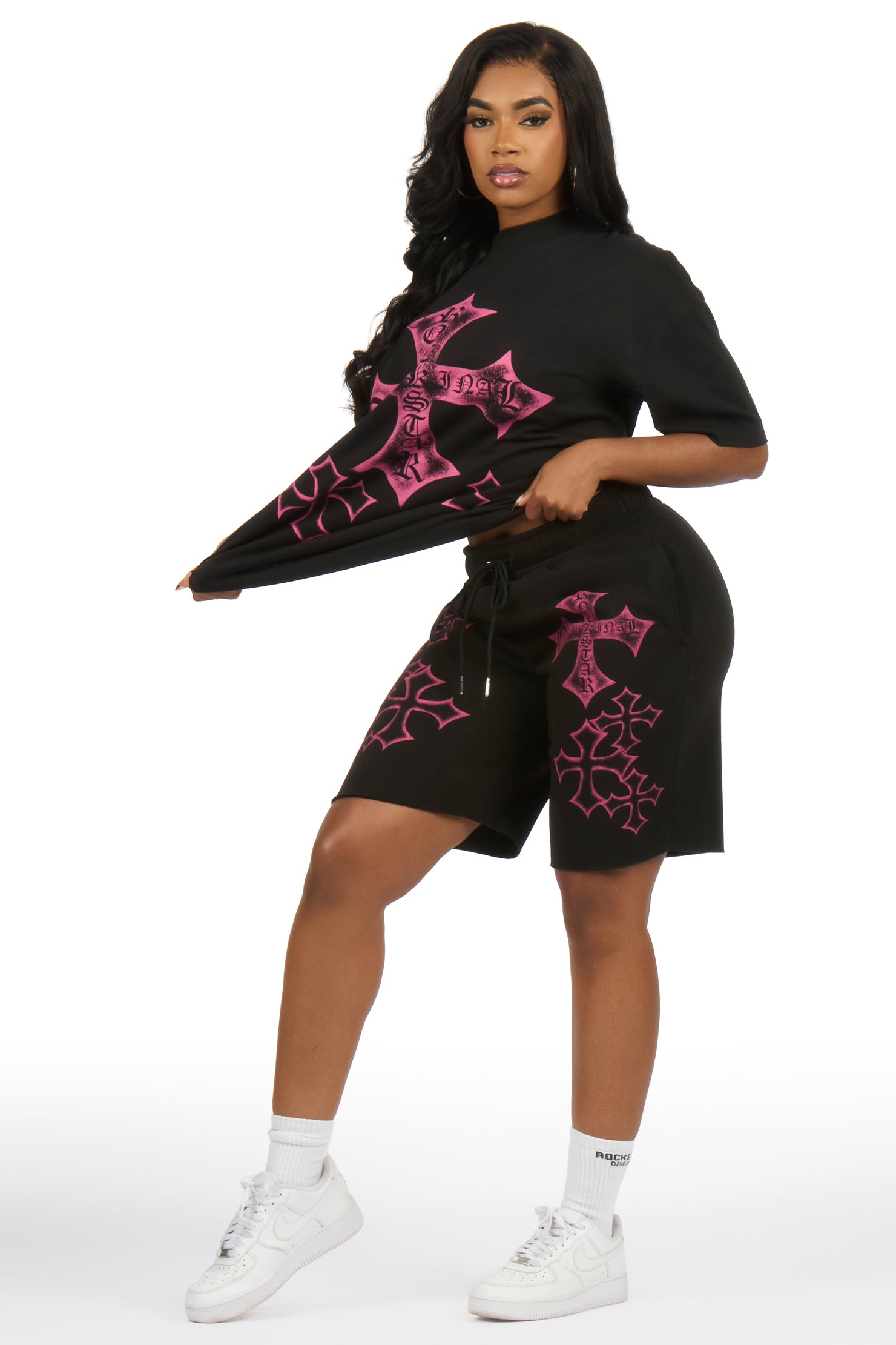 Brianana Black/Pink T-Shirt Short Set