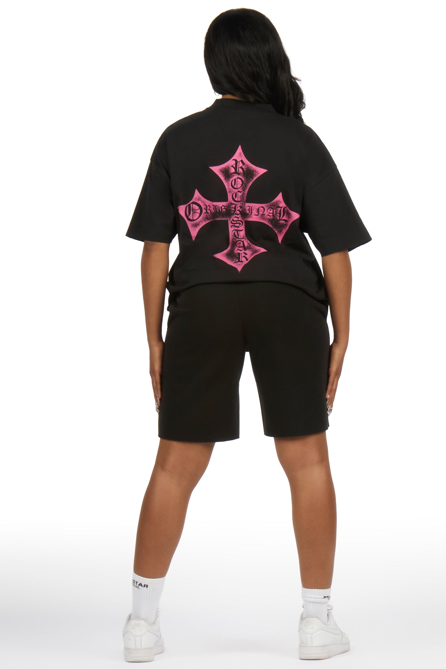 Brianana Black/Pink T-Shirt Short Set