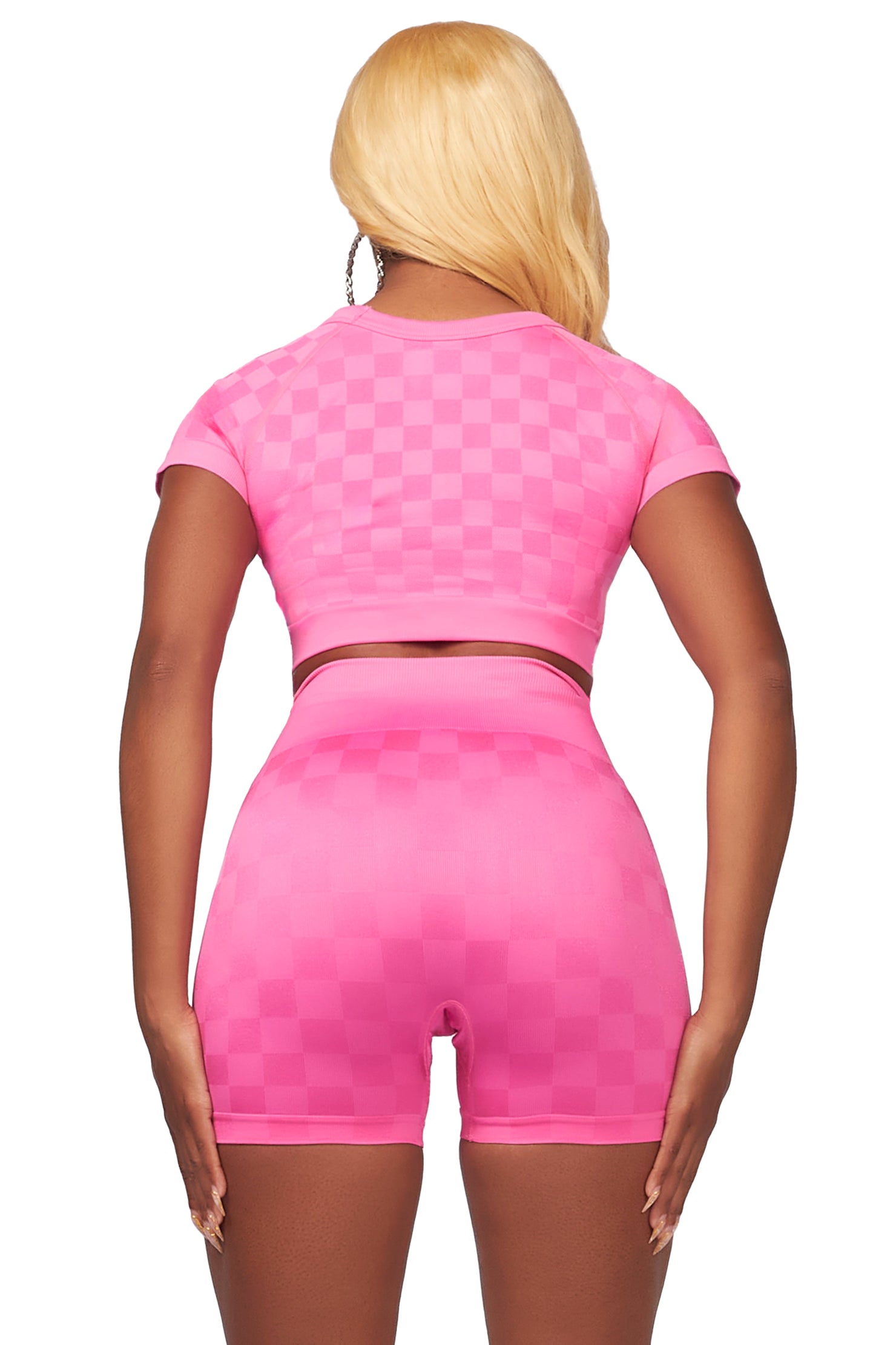 Caria Pink Checkered Bike Short Set