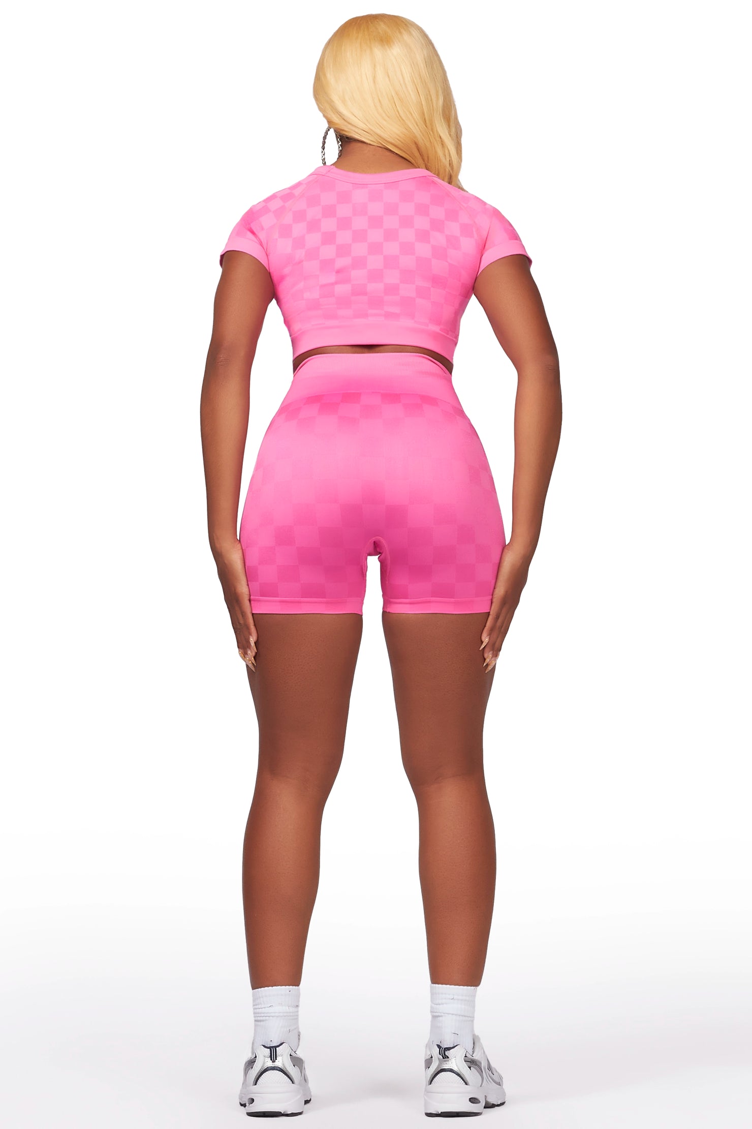 Caria Pink Checkered Bike Short Set