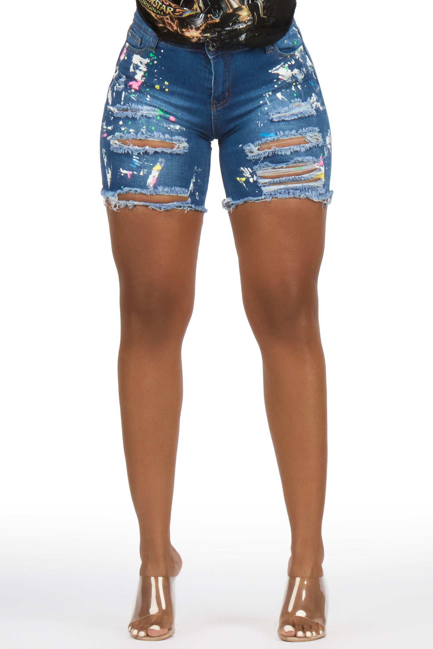 LaShana Med. Wash Painted Denim Short