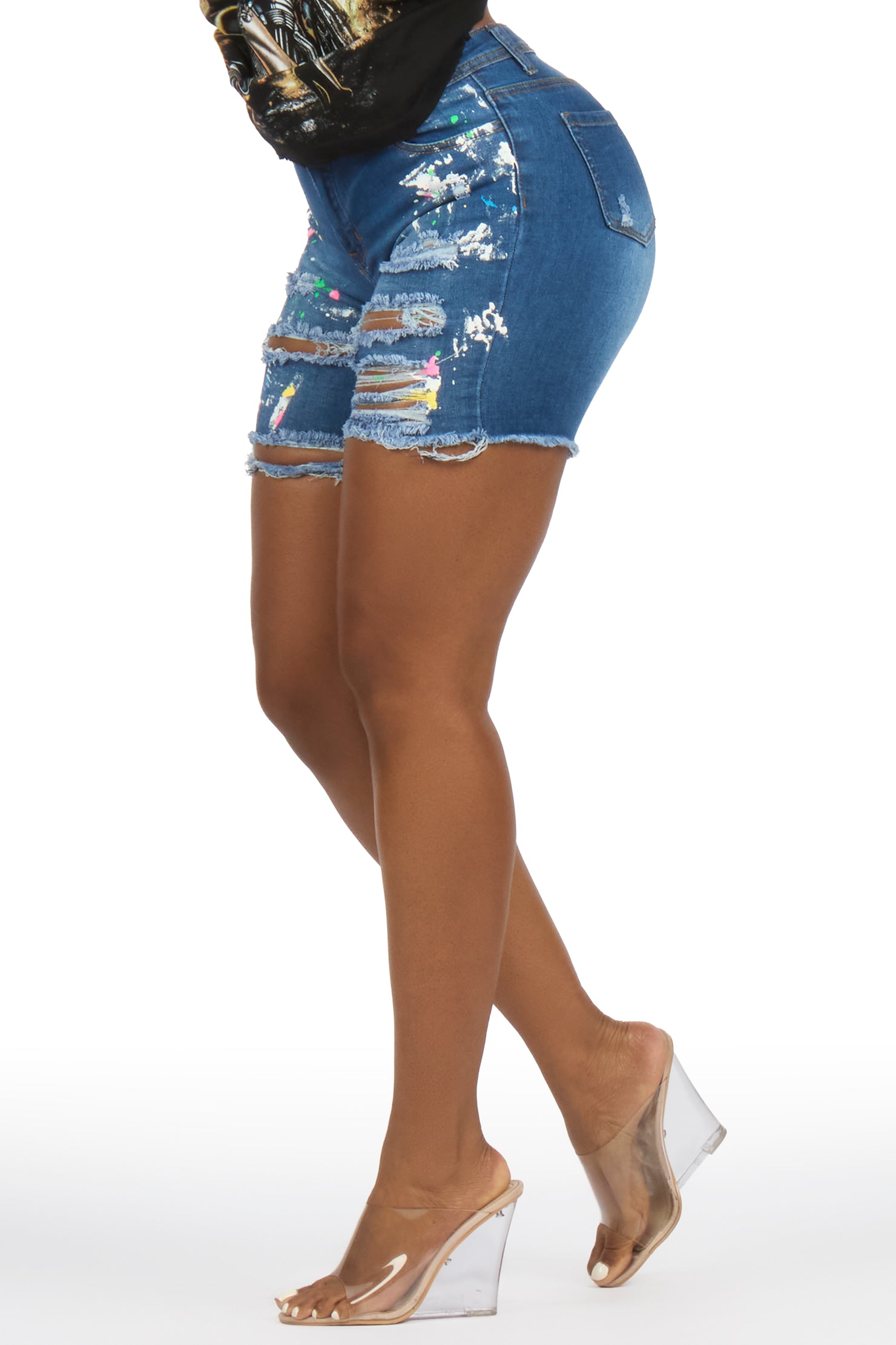 LaShana Med. Wash Painted Denim Short