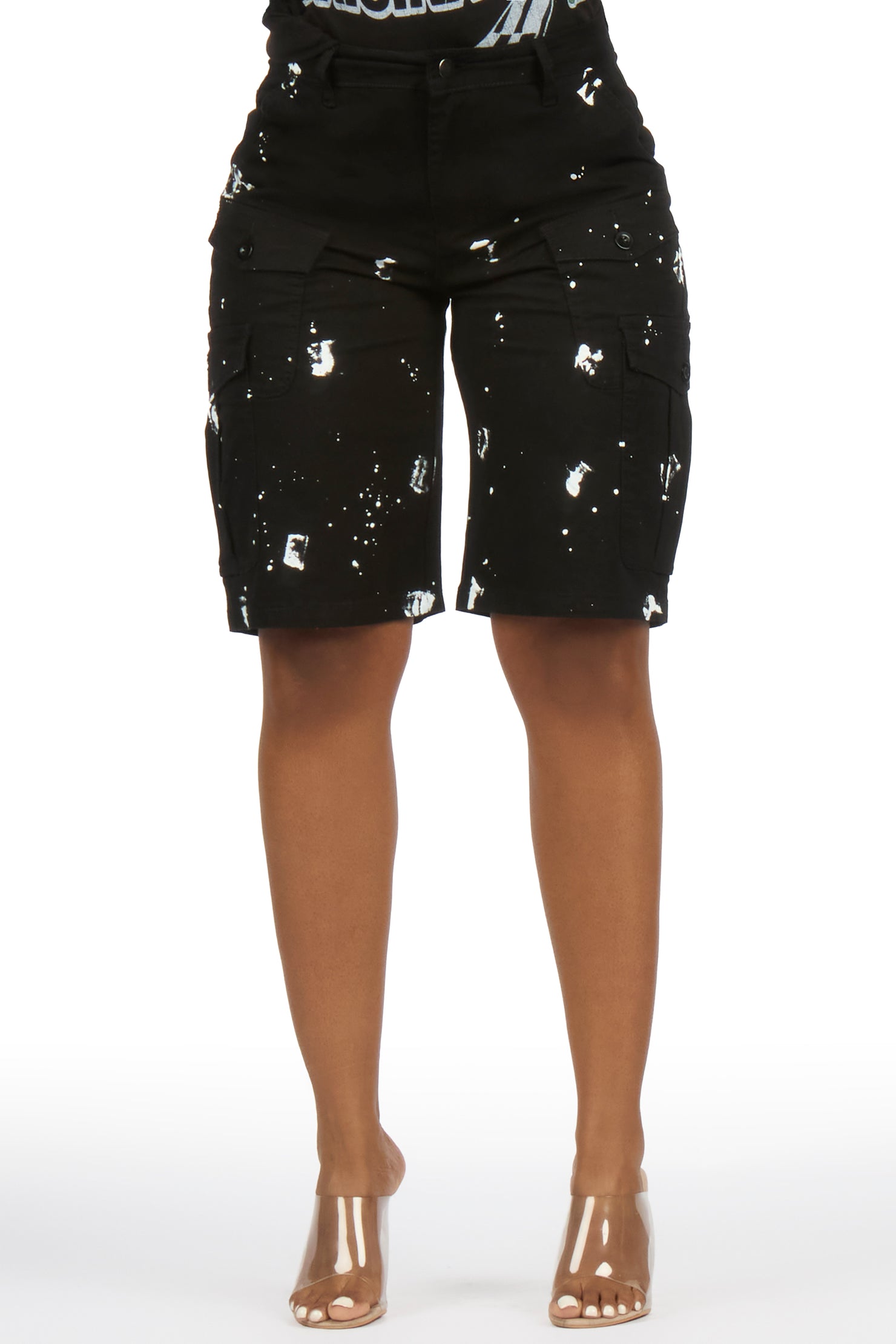 Tritia Black Painted Denim Jort