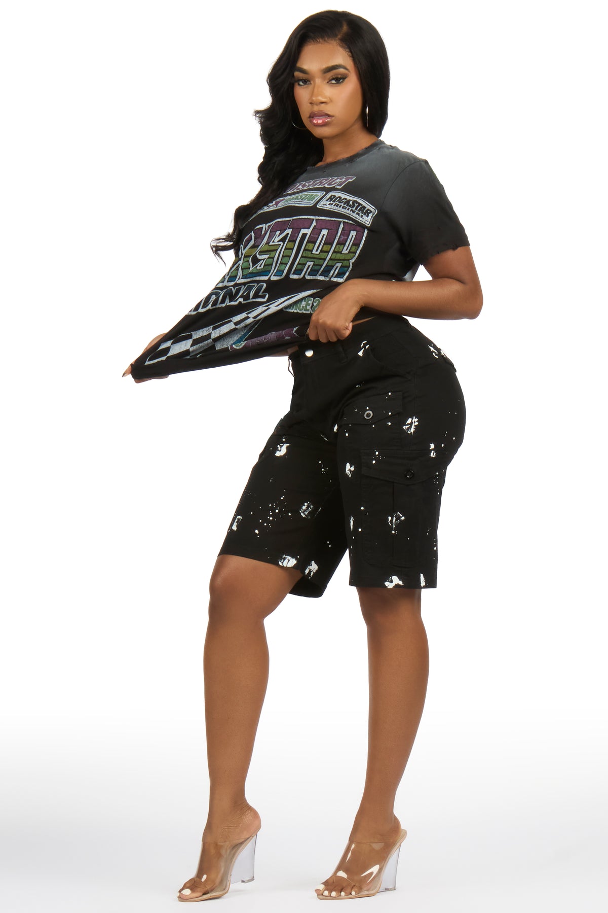 Tritia Black Painted Denim Jort