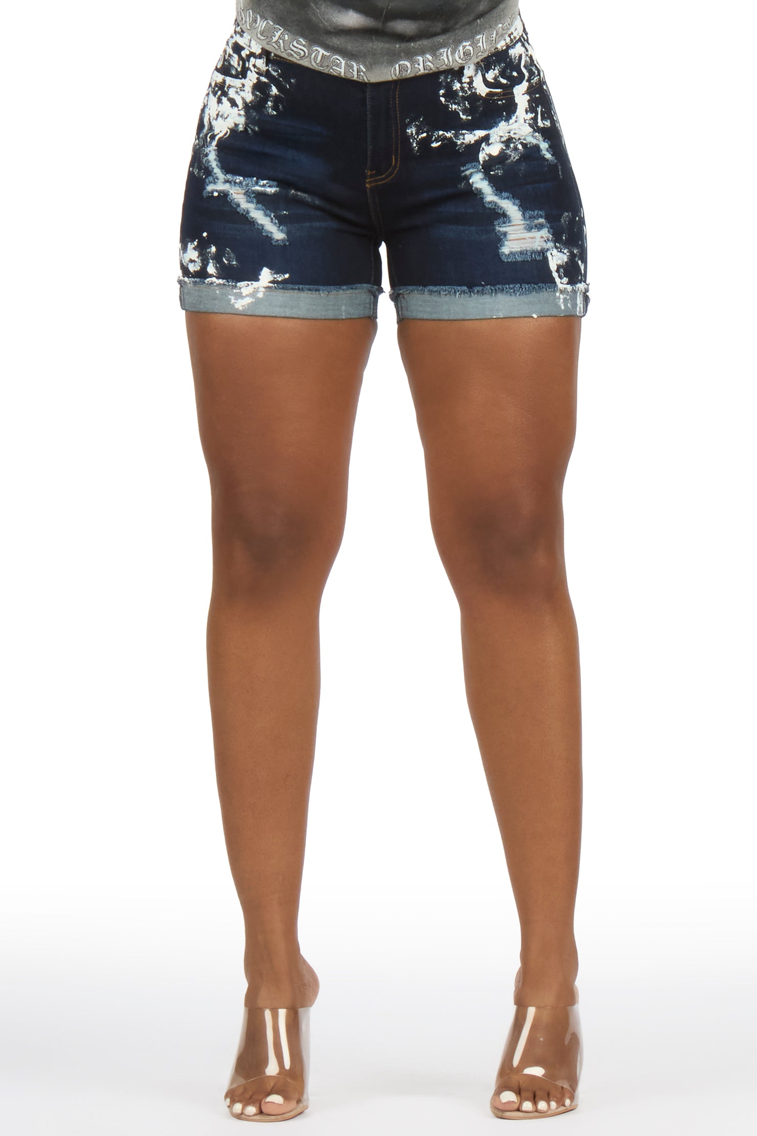 Shaterra Dark Wash Painted Denim Short