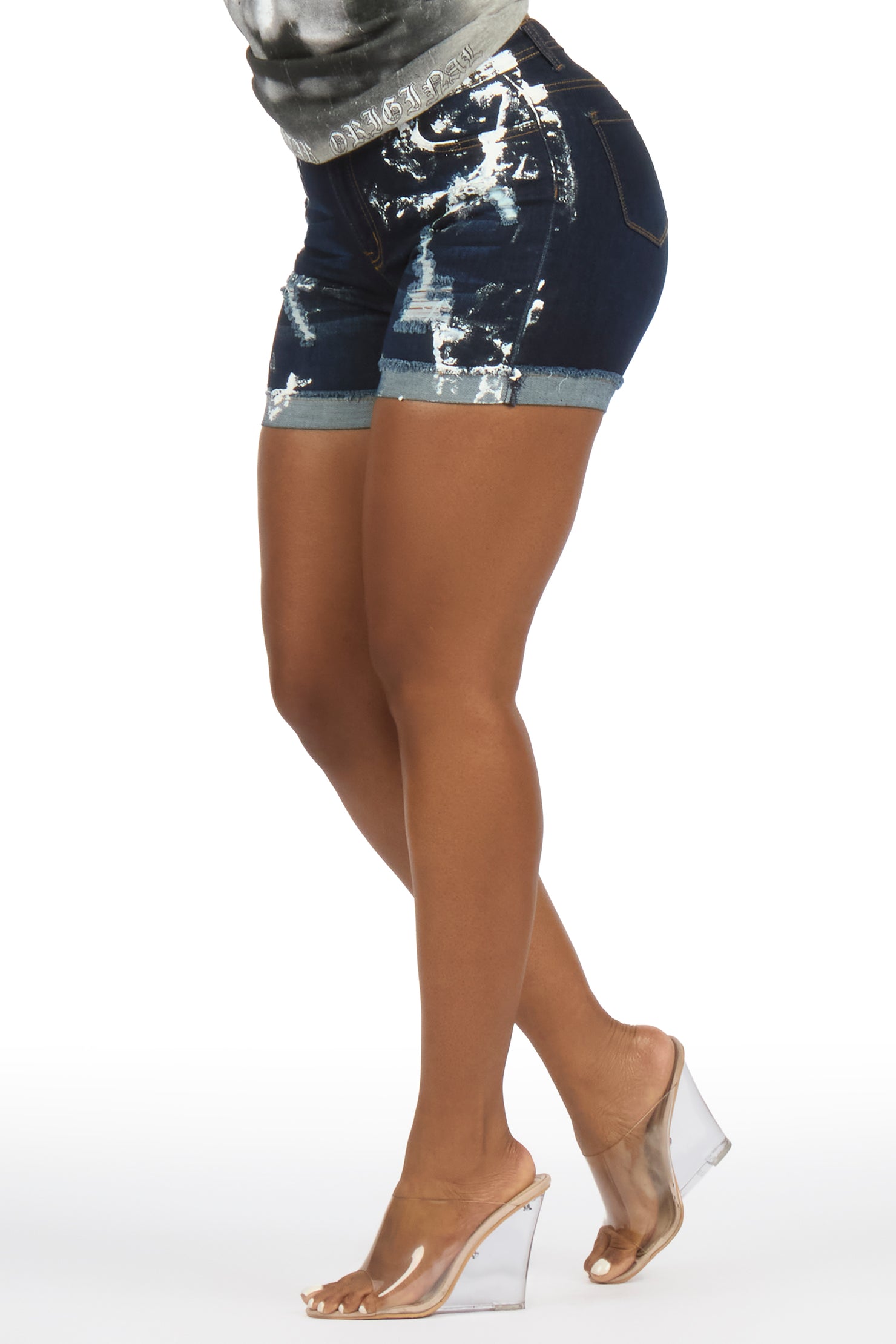 Shaterra Dark Wash Painted Denim Short