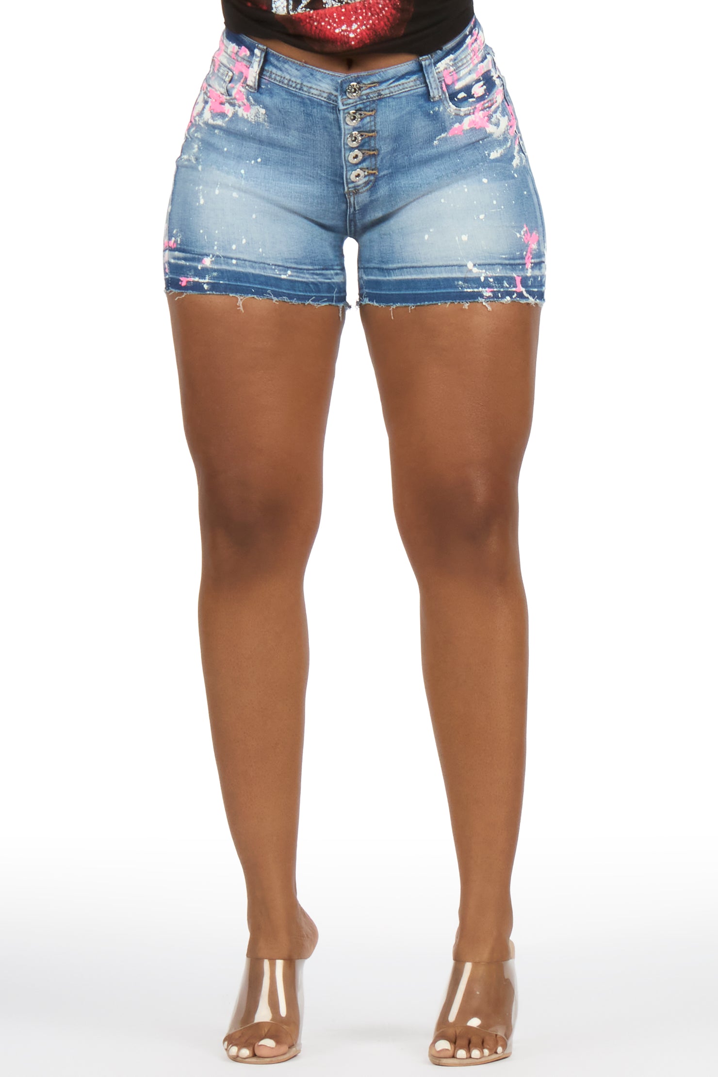 Teneca Light Wash Painted Denim Short