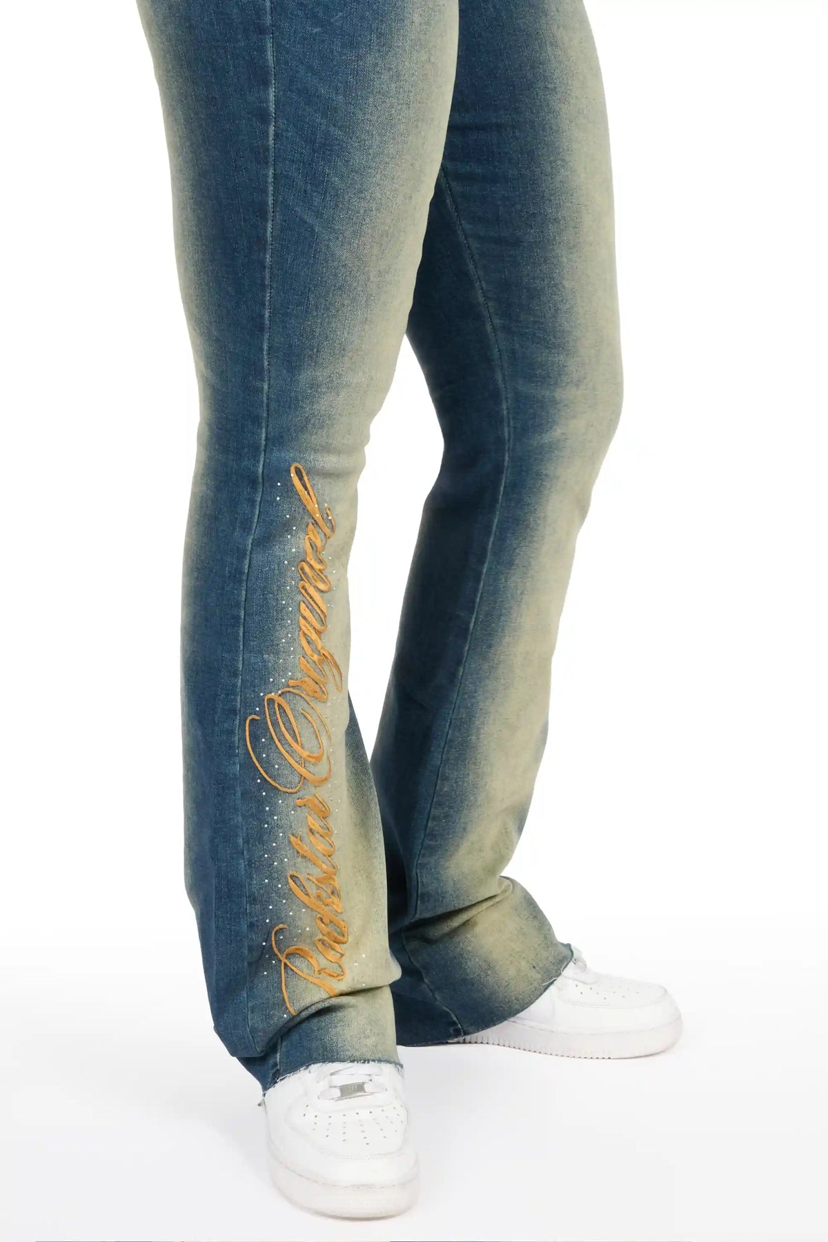 Calisa Tint Rhinestone Stacked Flare Jean