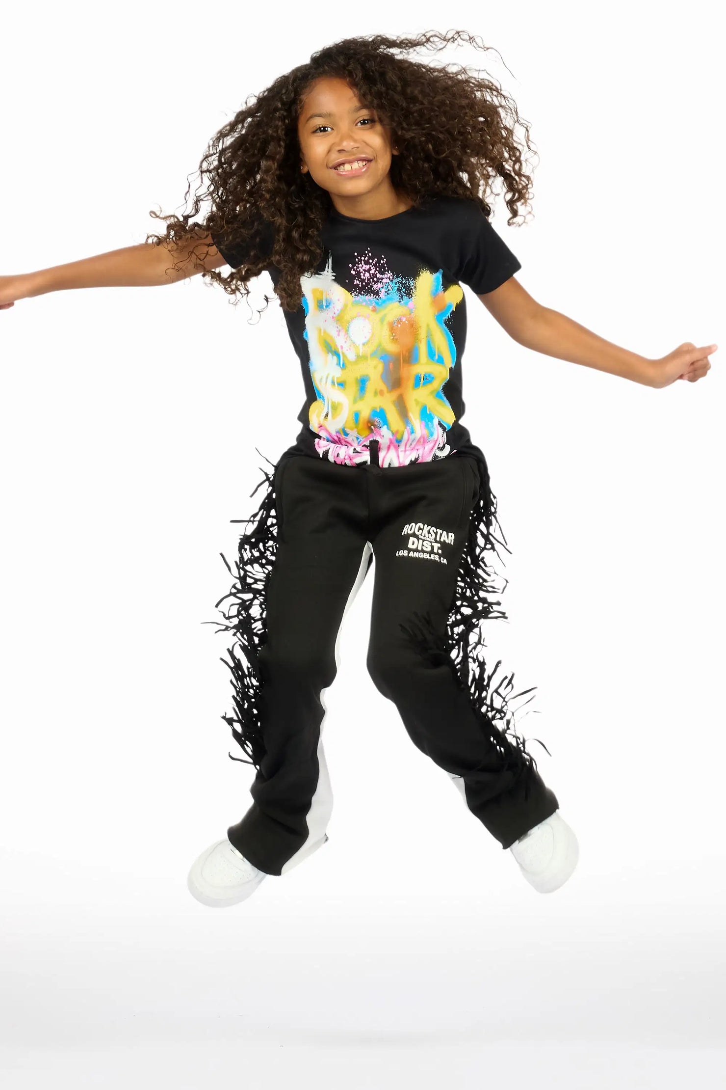 Girls Kendra Black Fringe Stacked Flare Pant