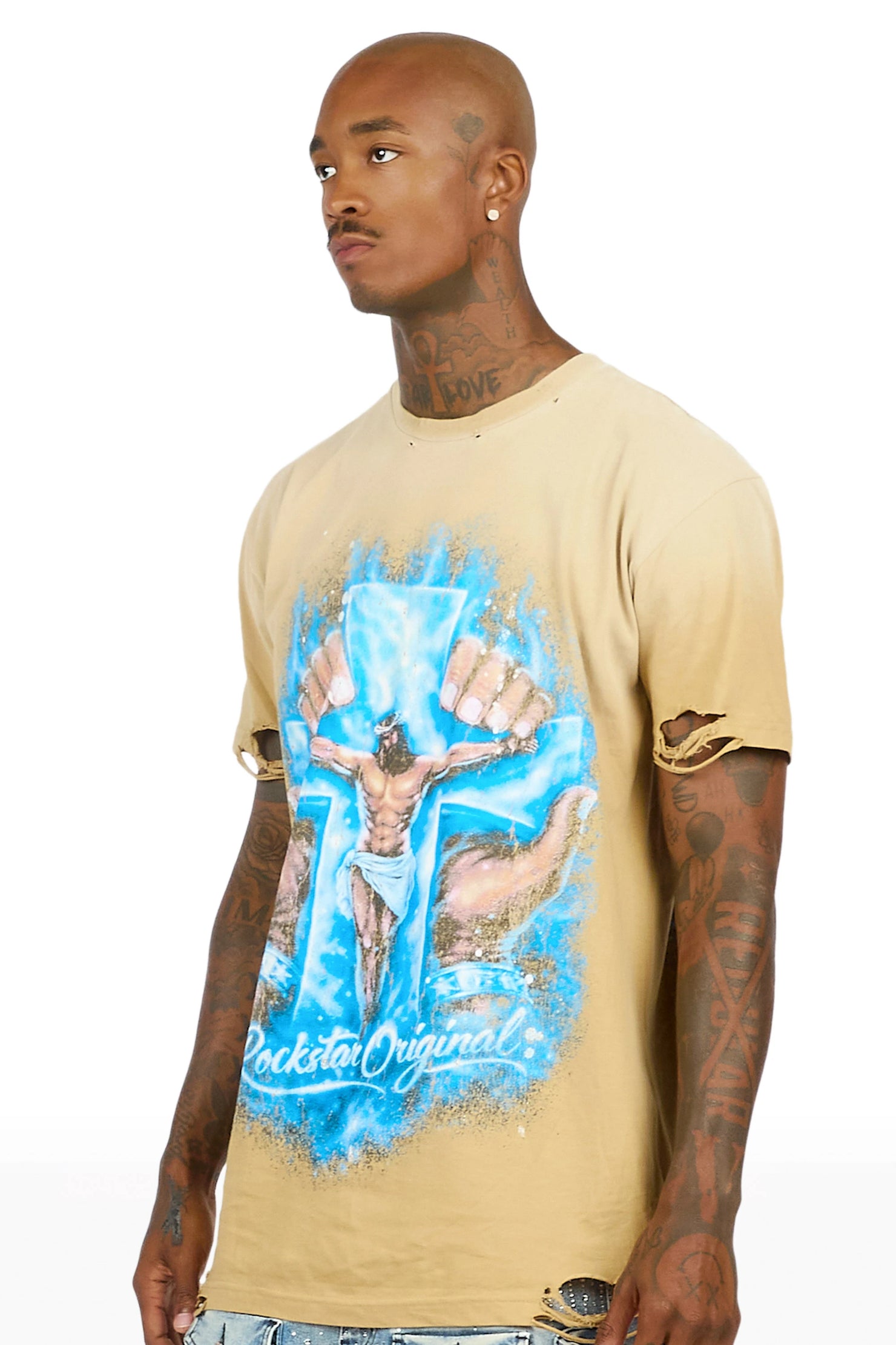 Cee Beige Oversized Graphic T-Shirt