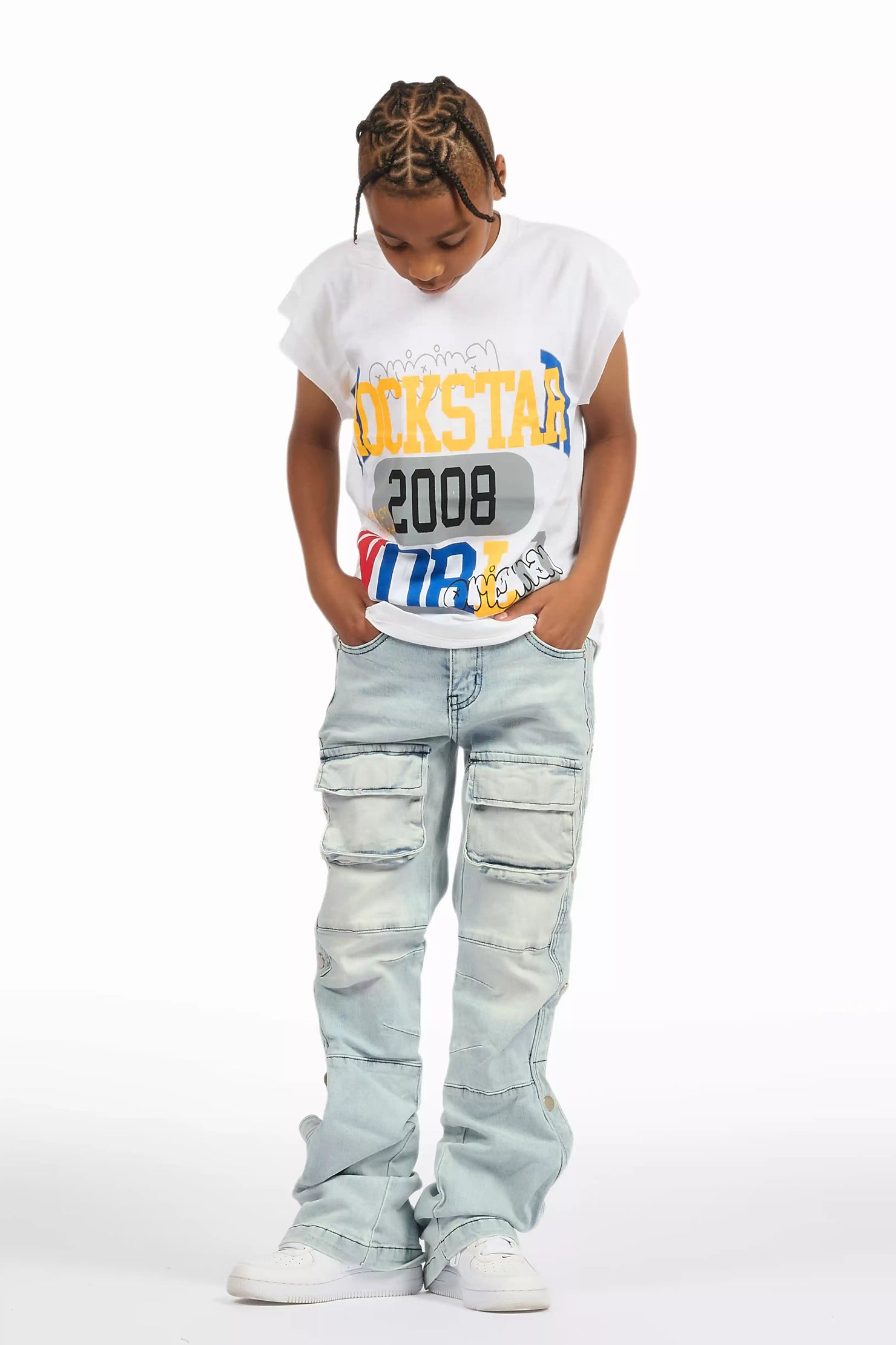 Boys Yuri Blue Baggy Fit Cargo Jean
