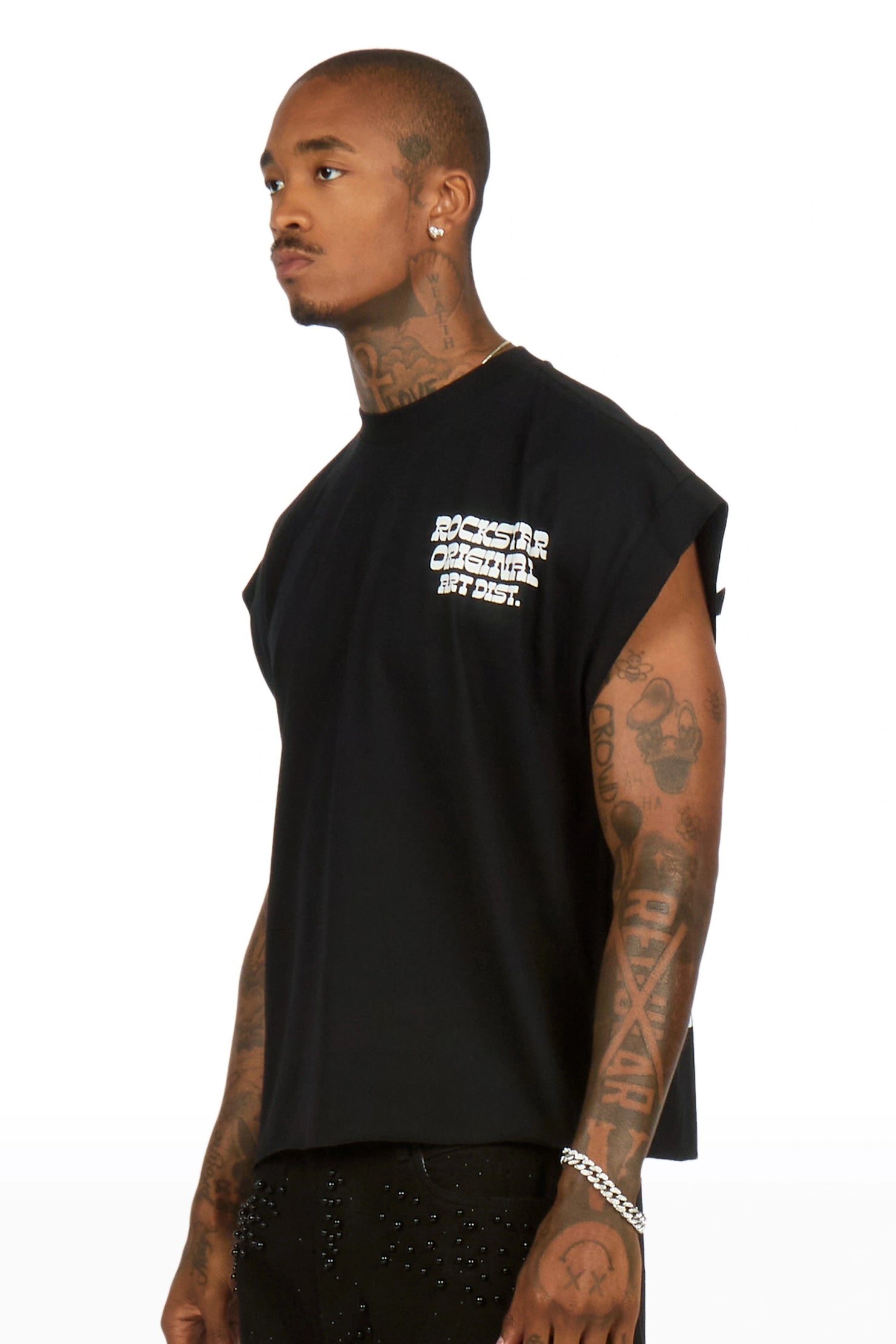 Plot Black Cut Sleeve Tee