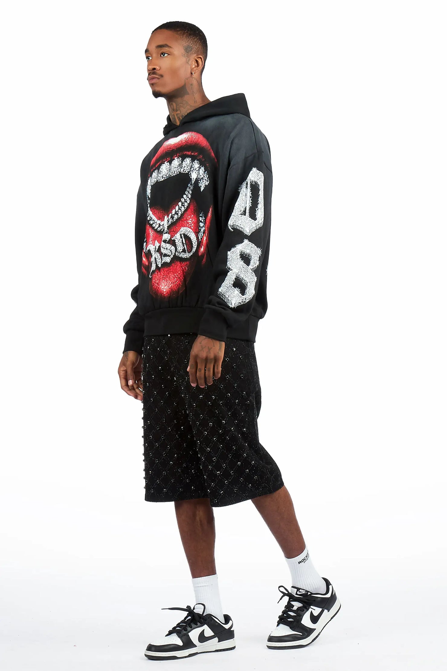 Glit Black Rhinestone Denim Short